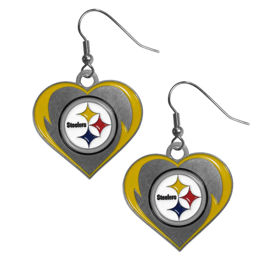 Pittsburgh Steelers Heart Dangle Earrings - Pittsburgh Steelers - Flyclothing LLC