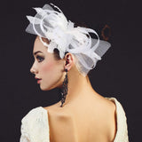 Feather Embellished Mesh Bow Fascinator / Headband - Madeline Love - Flyclothing LLC