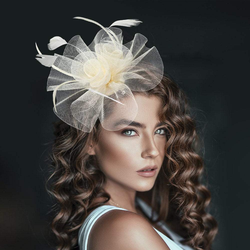 Mesh Flower Feather Mesh Fascinator / Headband - Madeline Love - Flyclothing LLC