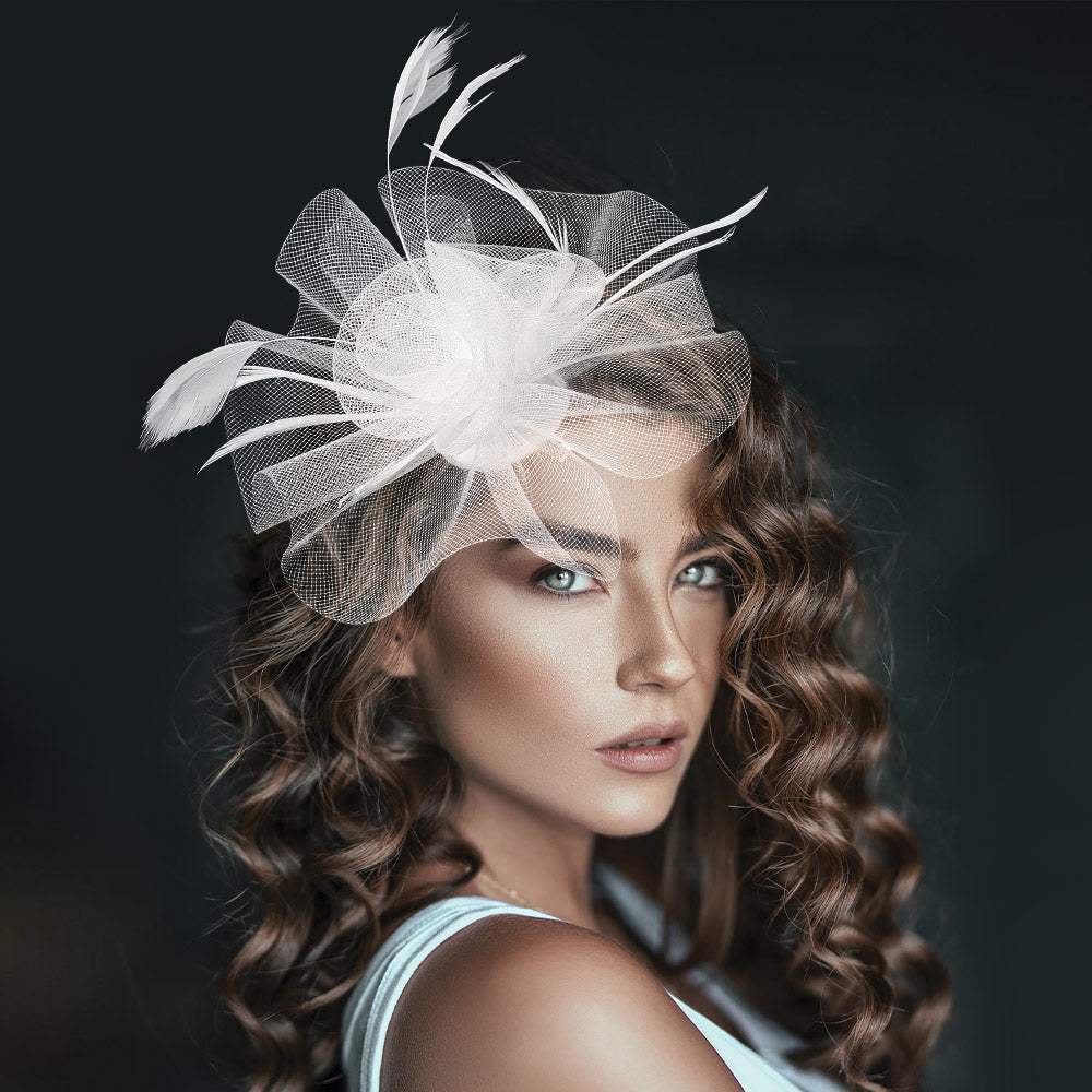 Mesh Flower Feather Mesh Fascinator / Headband - Madeline Love - Flyclothing LLC