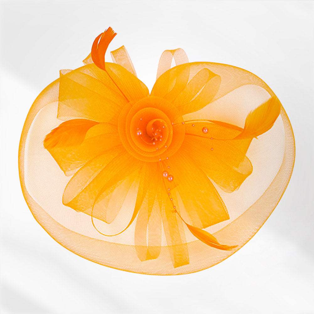 Pearl Feather Mesh Flower Fascinator Headband - Madeline Love - Flyclothing LLC