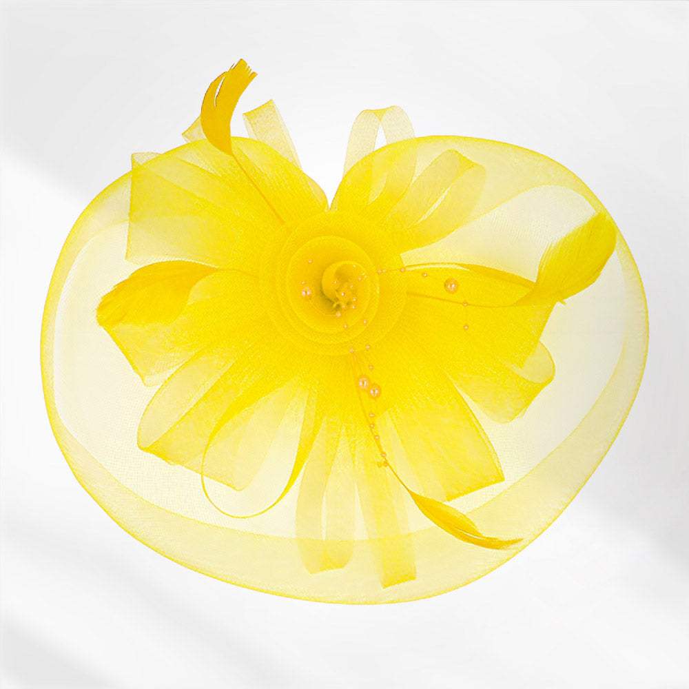 Pearl Feather Mesh Flower Fascinator Headband - Madeline Love - Flyclothing LLC