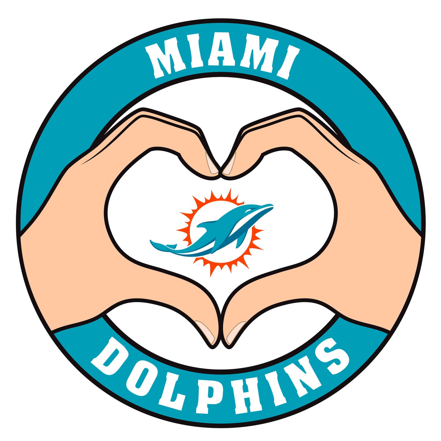 Miami Dolphins Heart Hands Decal