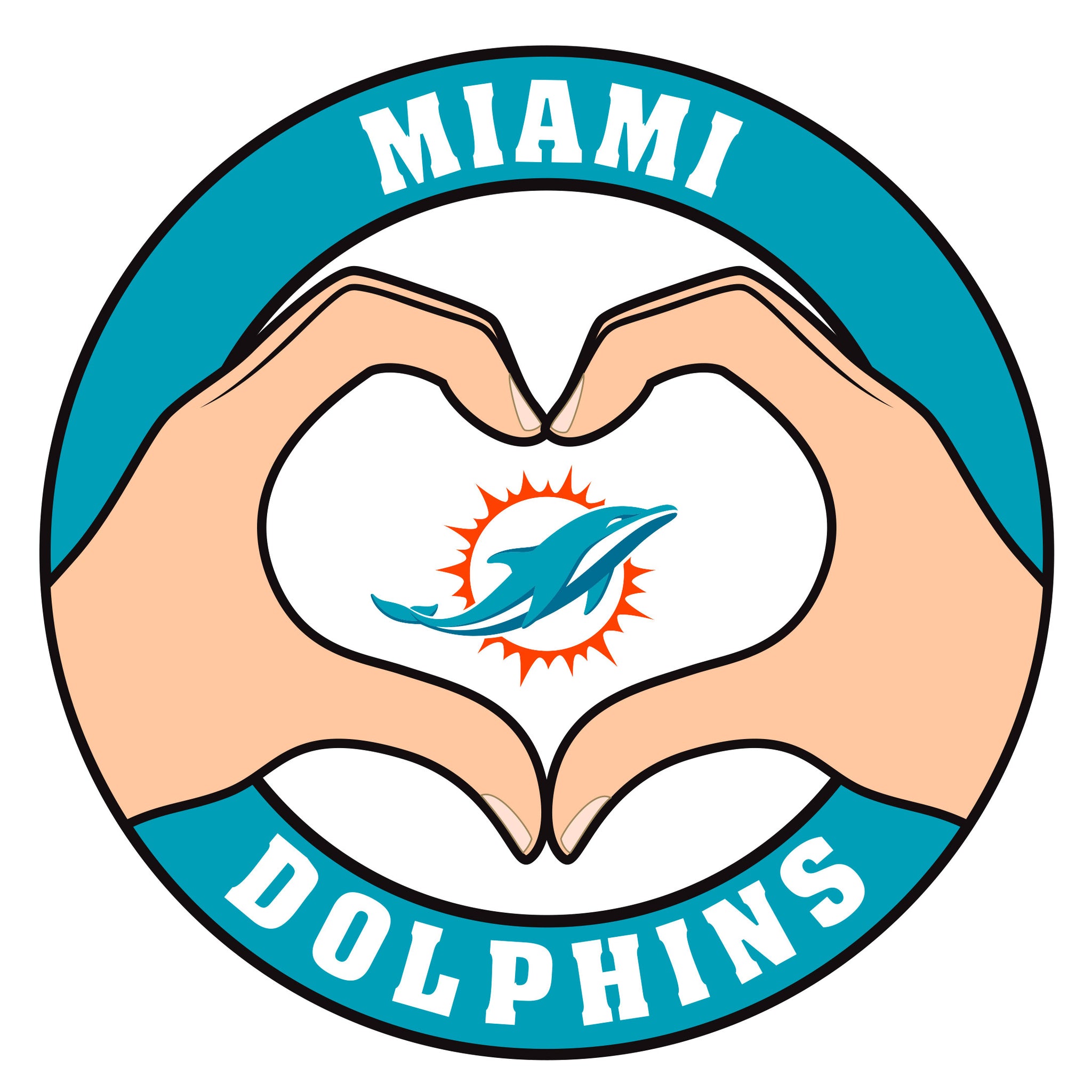 Miami Dolphins Heart Hands Decal