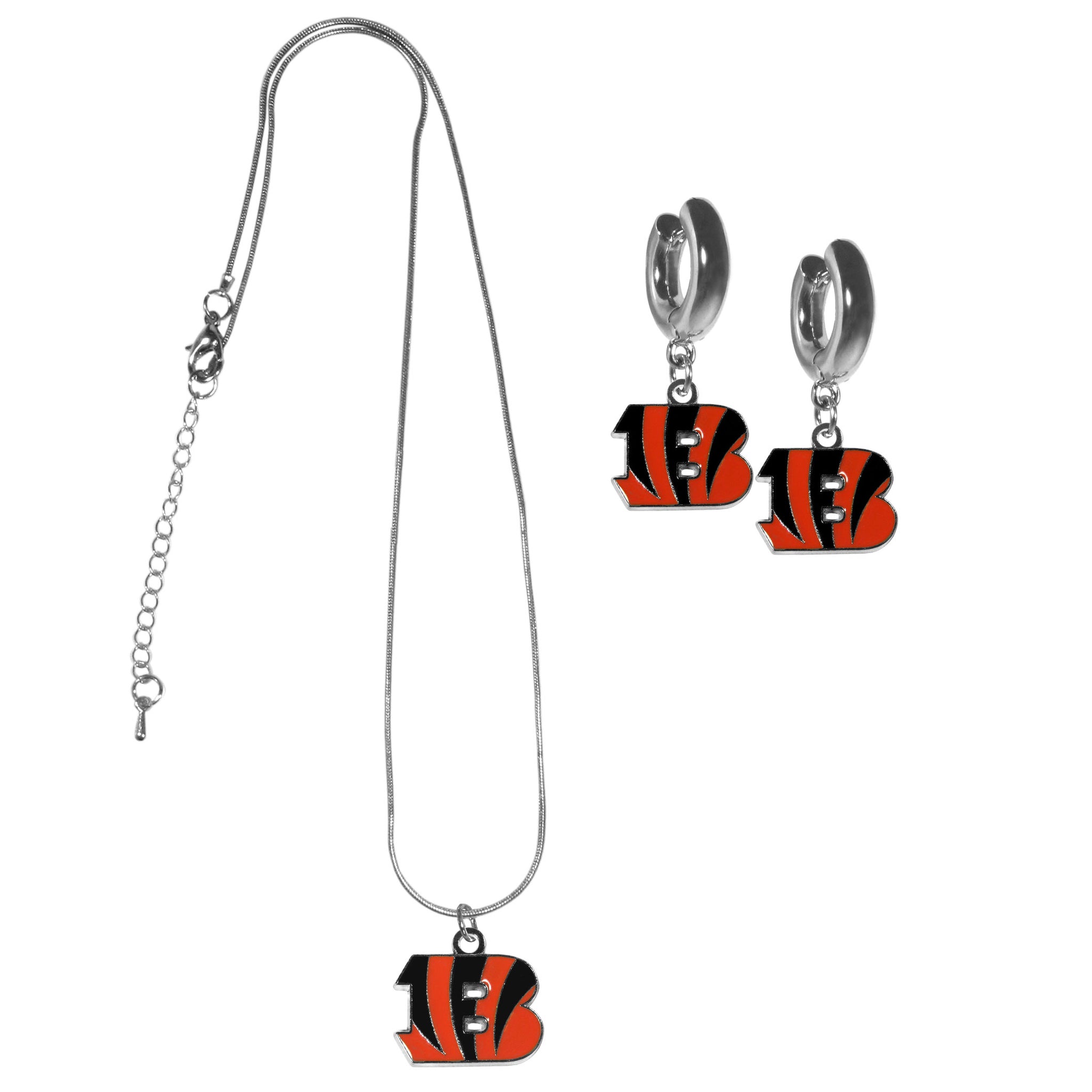 Cincinnati Bengals Huggie Hoop Earrings and Necklace Set
