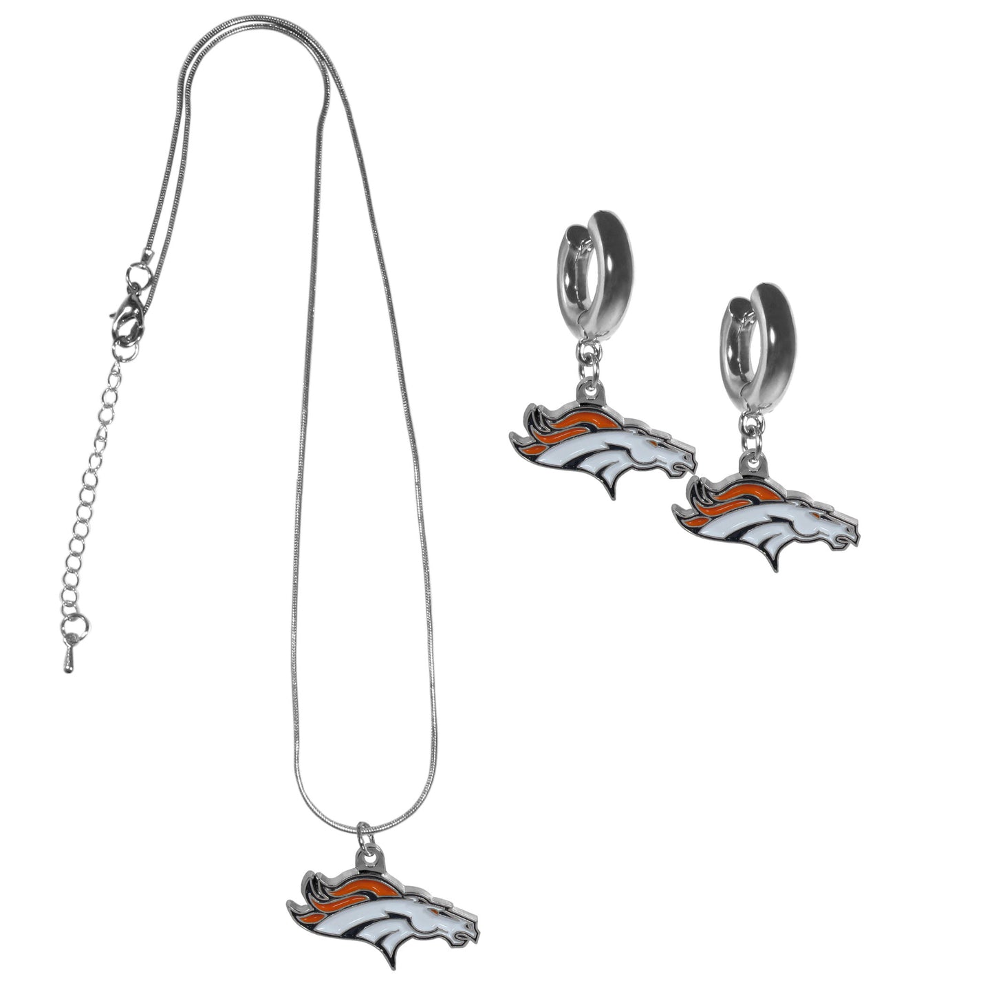 Denver Broncos Huggie Hoop Earrings and Necklace Set