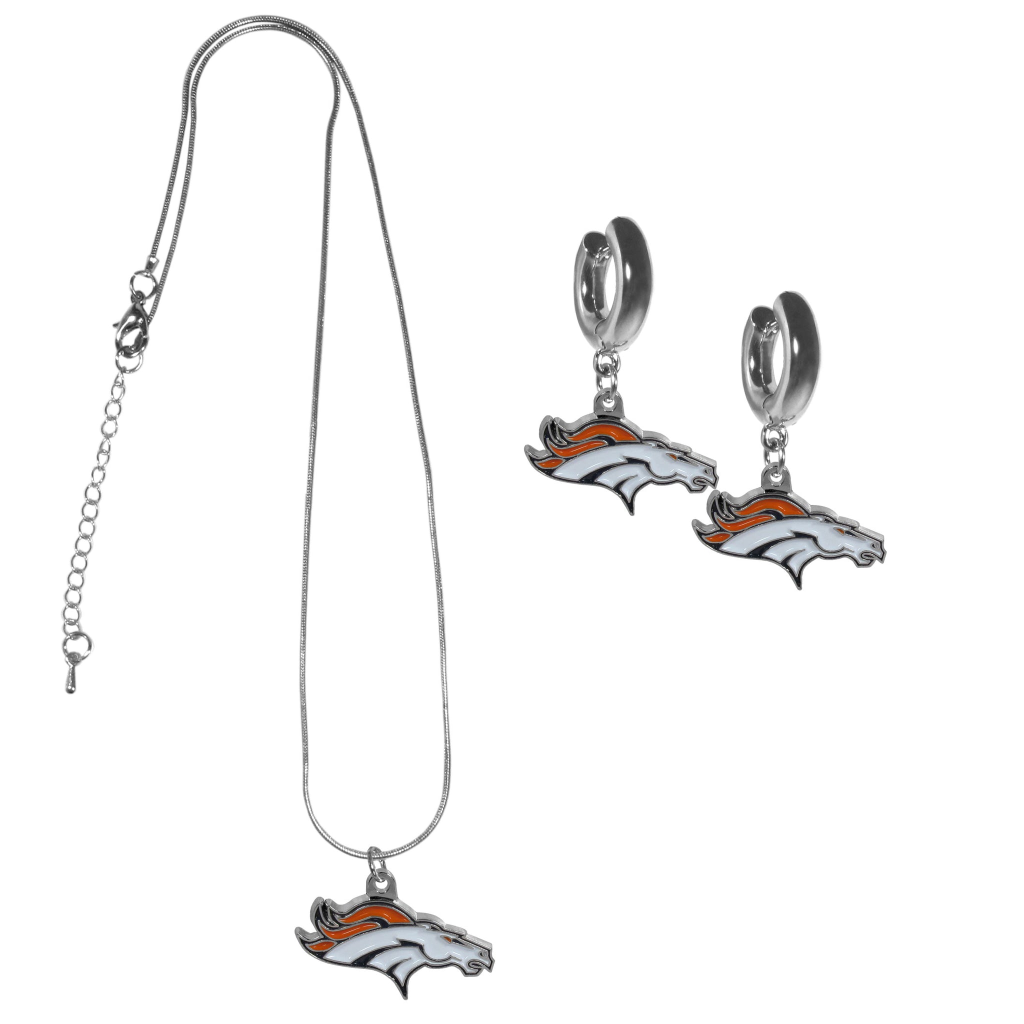 Denver Broncos Huggie Hoop Earrings and Necklace Set