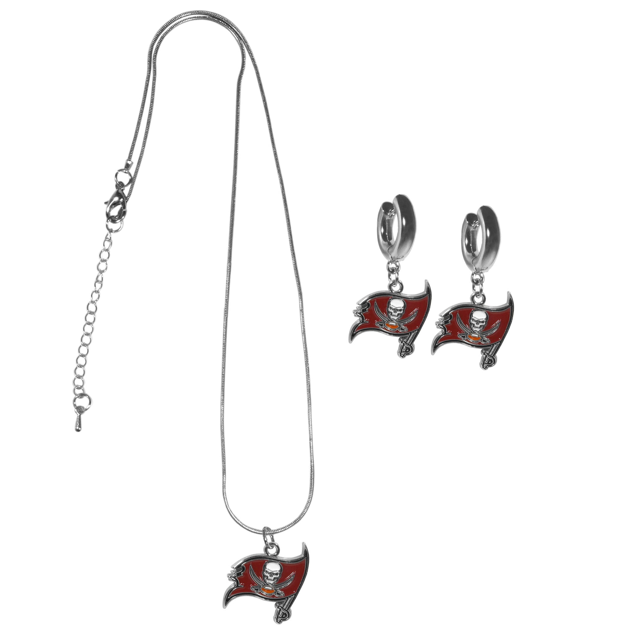 Tampa Bay Buccaneers Huggie Hoop Earrings and Necklace Set