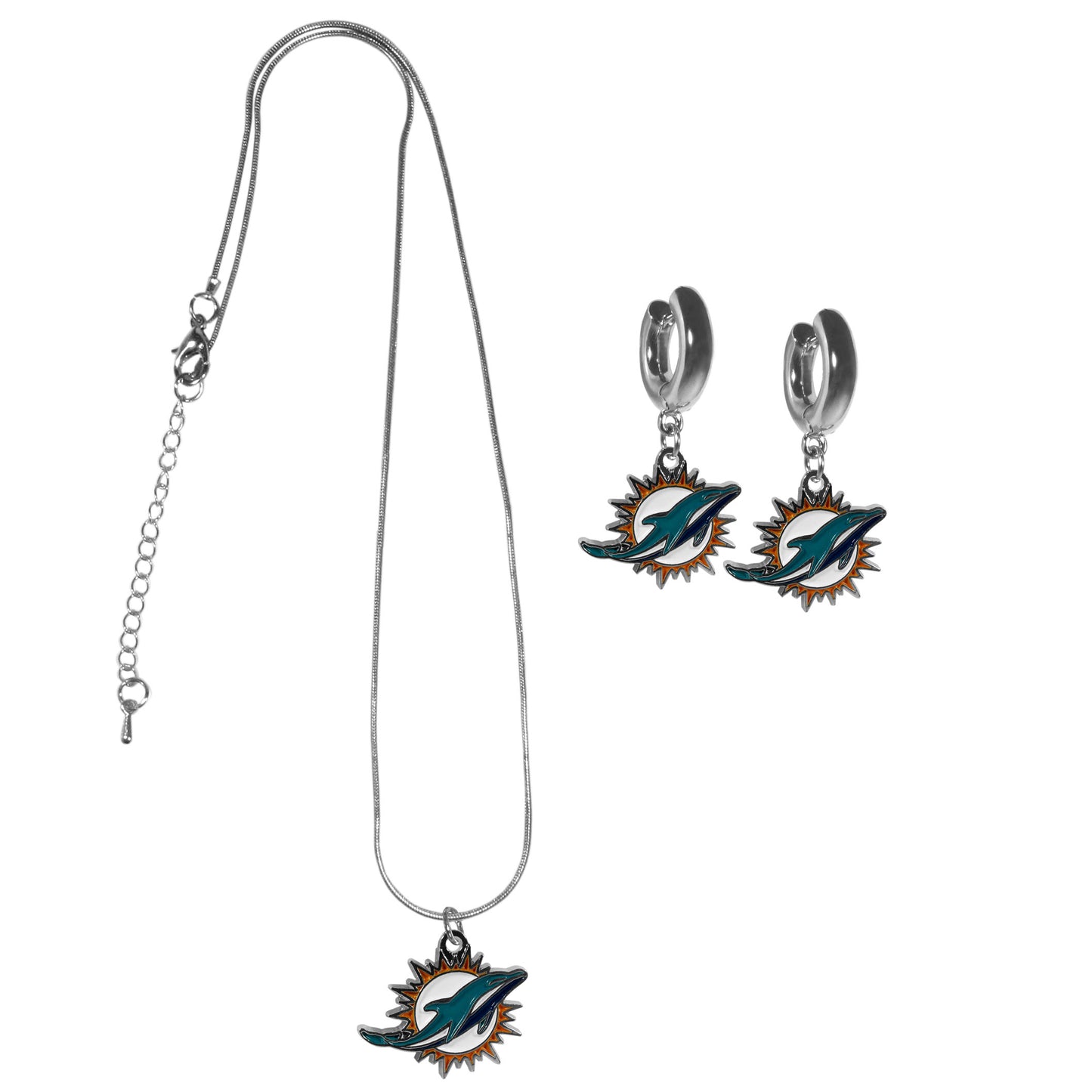 Miami Dolphins Huggie Hoop Earrings and Necklace Set