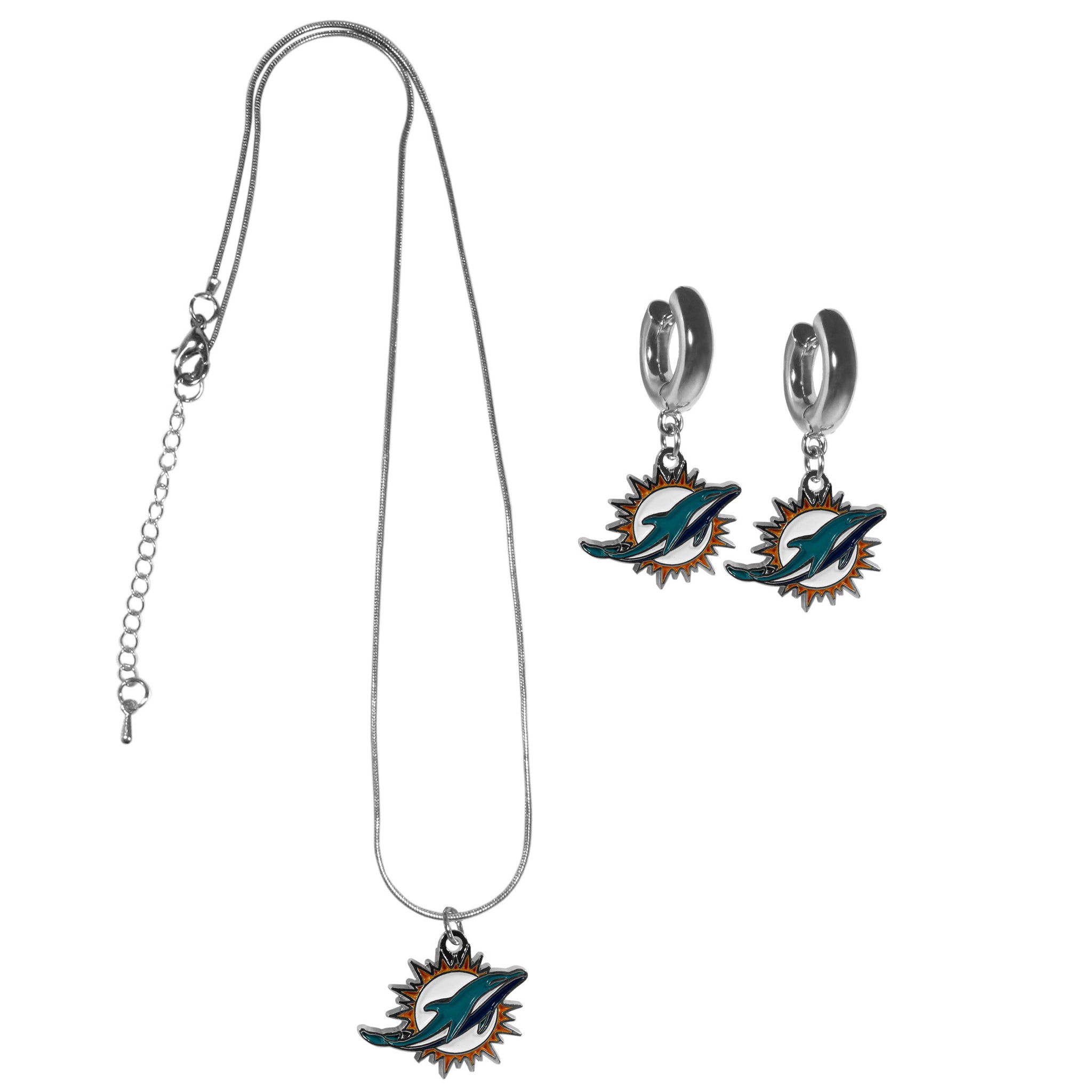 Miami Dolphins Huggie Hoop Earrings and Necklace Set