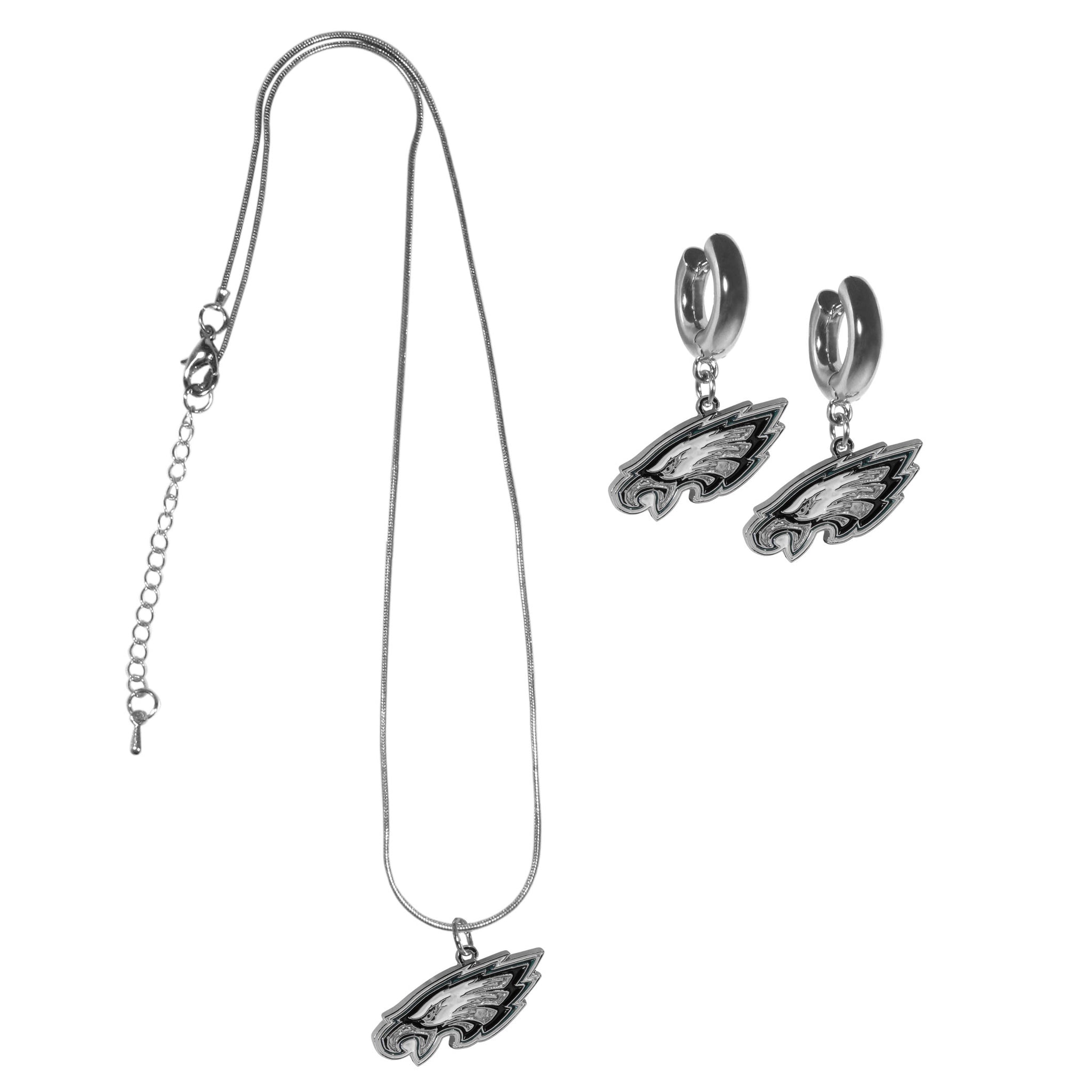 Philadelphia Eagles Huggie Hoop Earrings and Necklace Set
