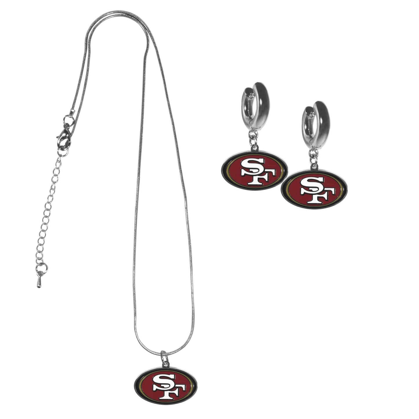 San Francisco 49ers Huggie Hoop Earrings and Necklace Set