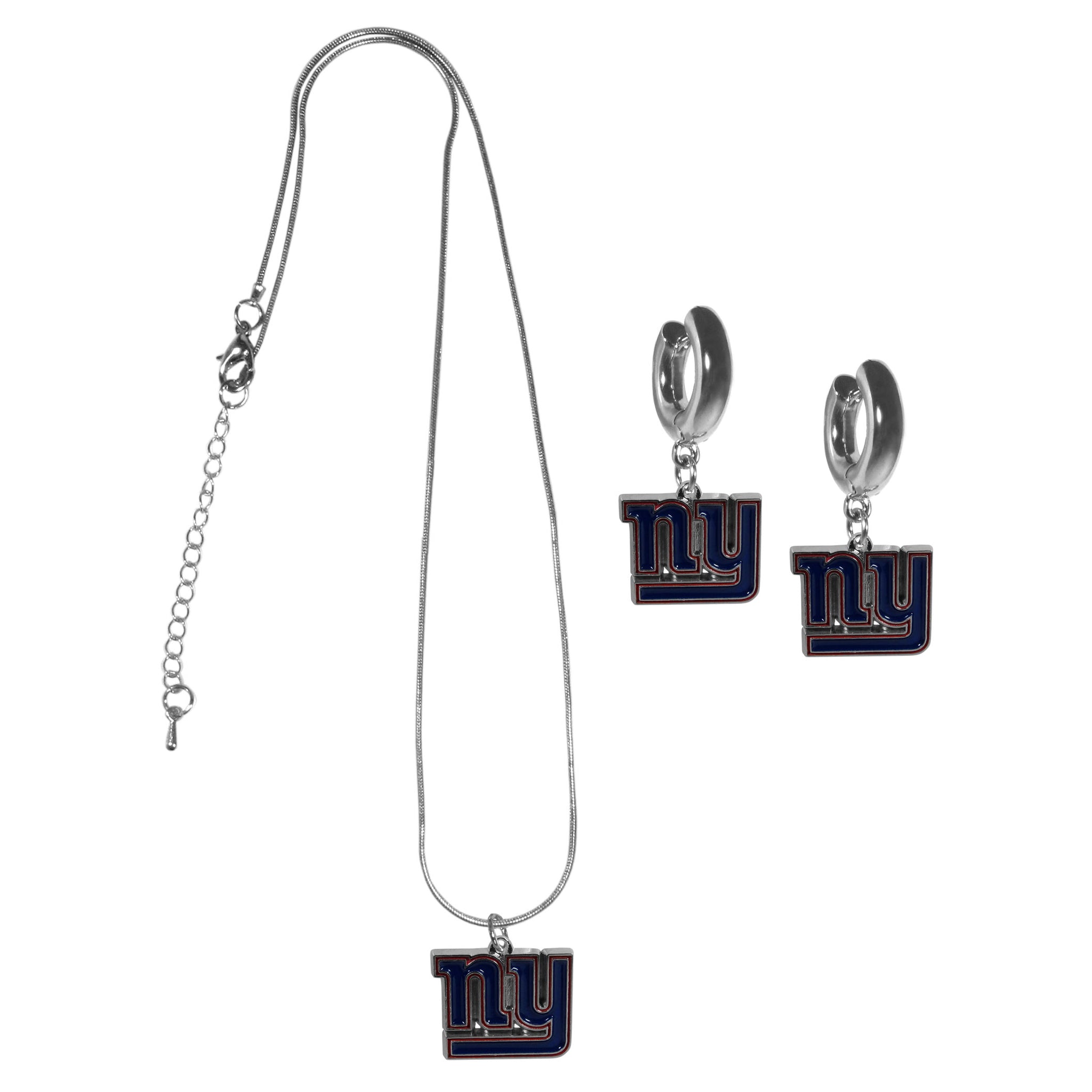 New York Giants Huggie Hoop Earrings and Necklace Set
