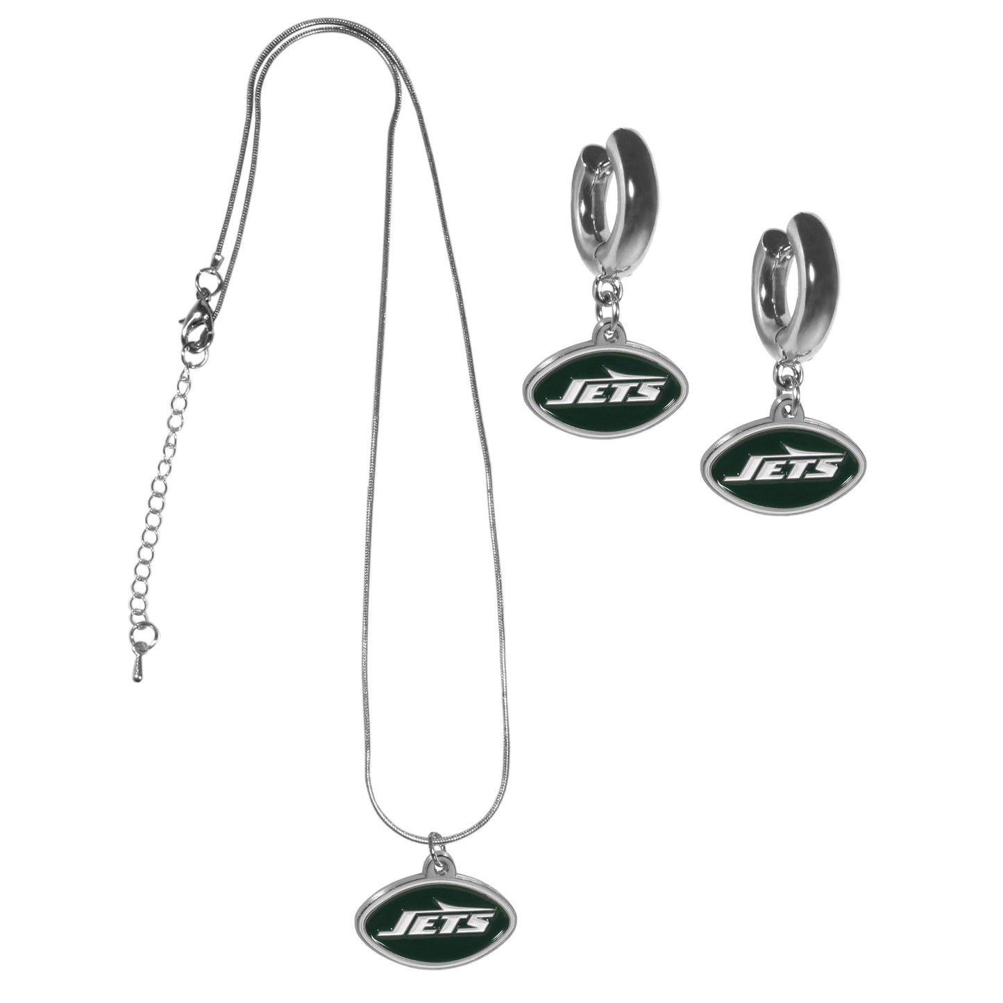 New York Jets Huggie Hoop Earrings and Necklace Set
