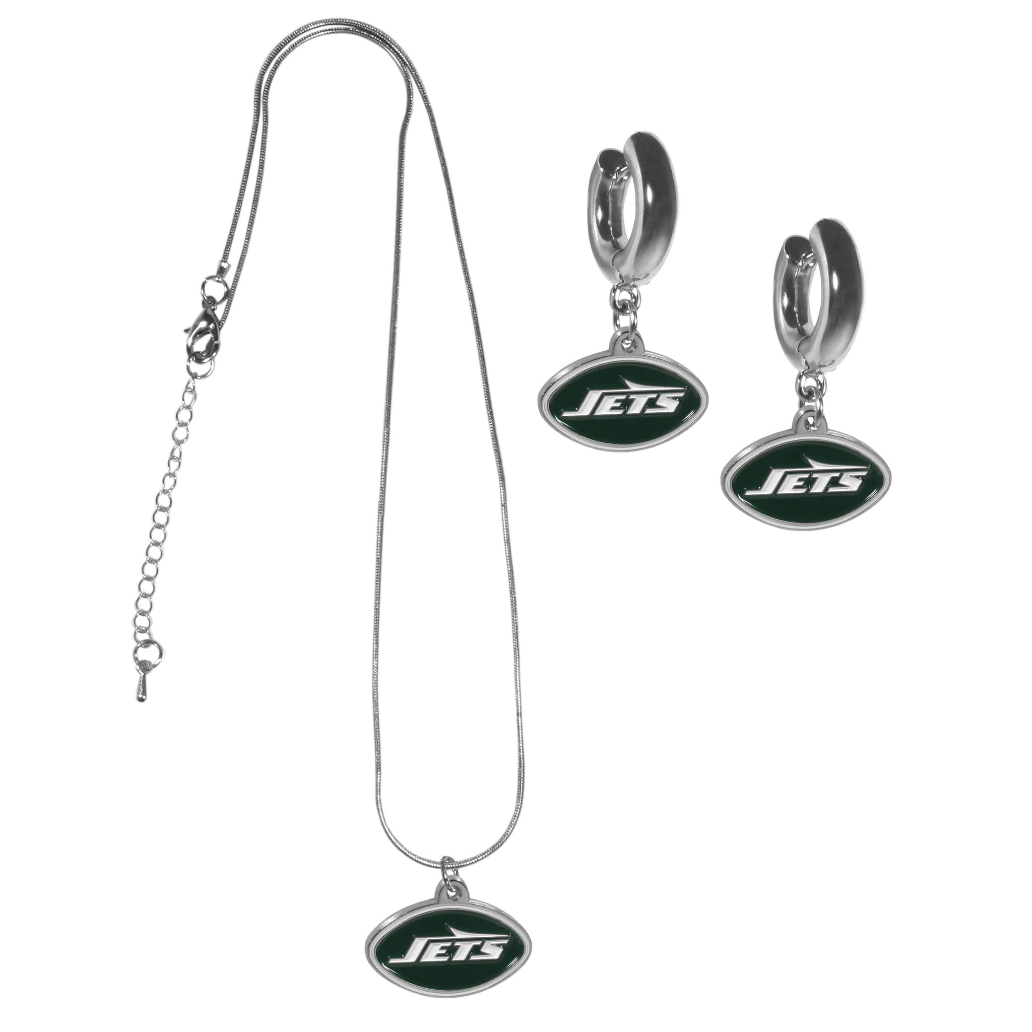 New York Jets Huggie Hoop Earrings and Necklace Set