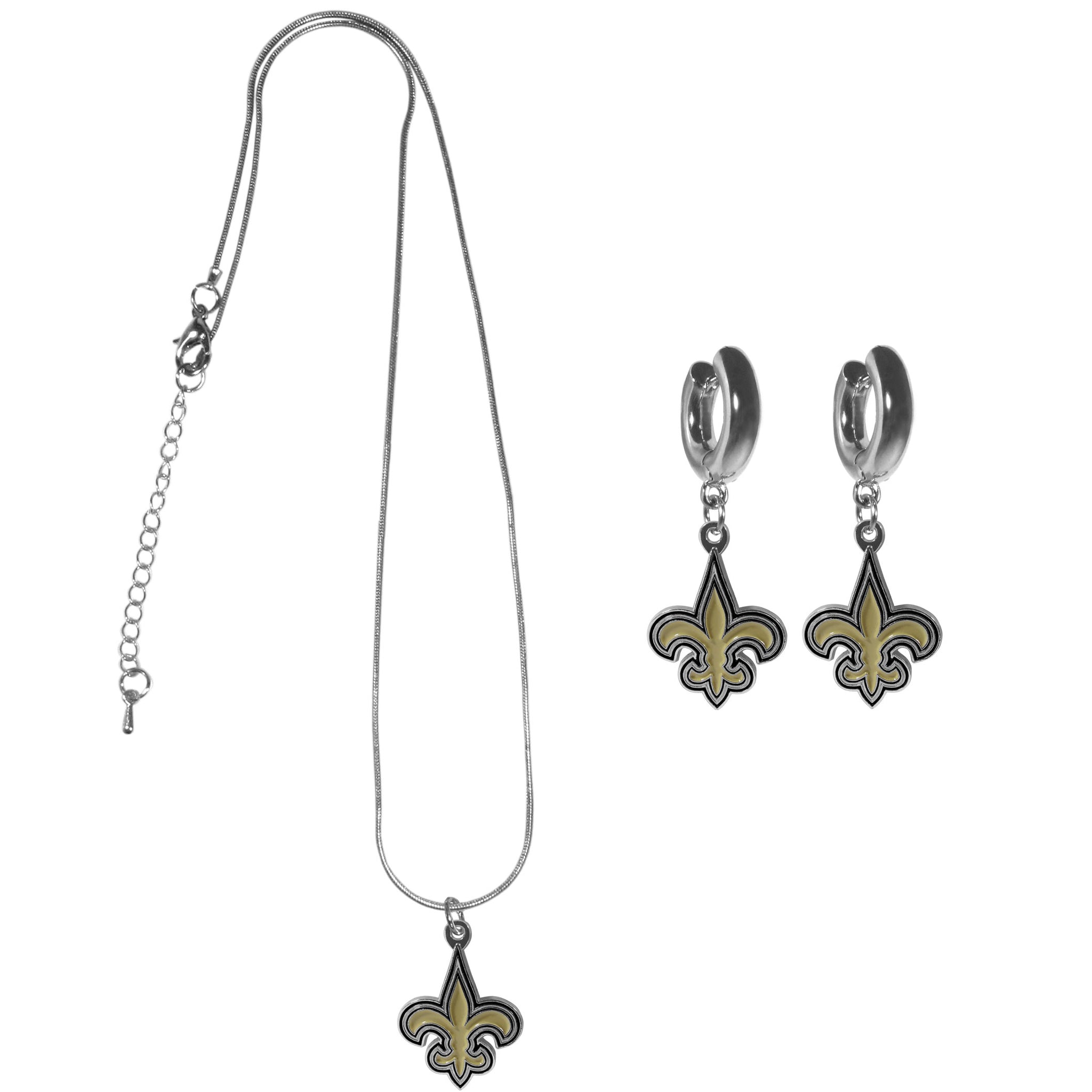 New Orleans Saints Huggie Hoop Earrings and Necklace Set