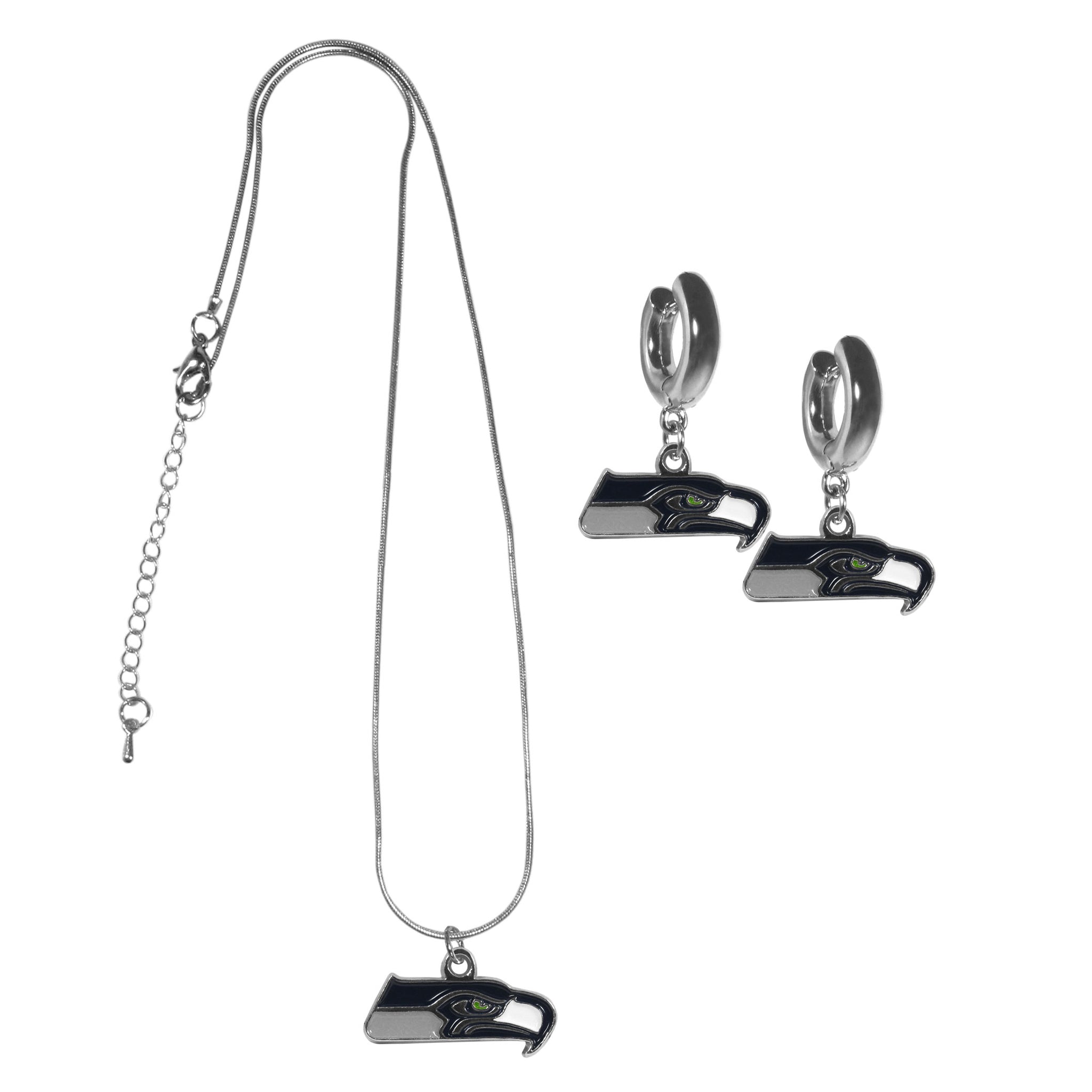 Seattle Seahawks Huggie Hoop Earrings and Necklace Set