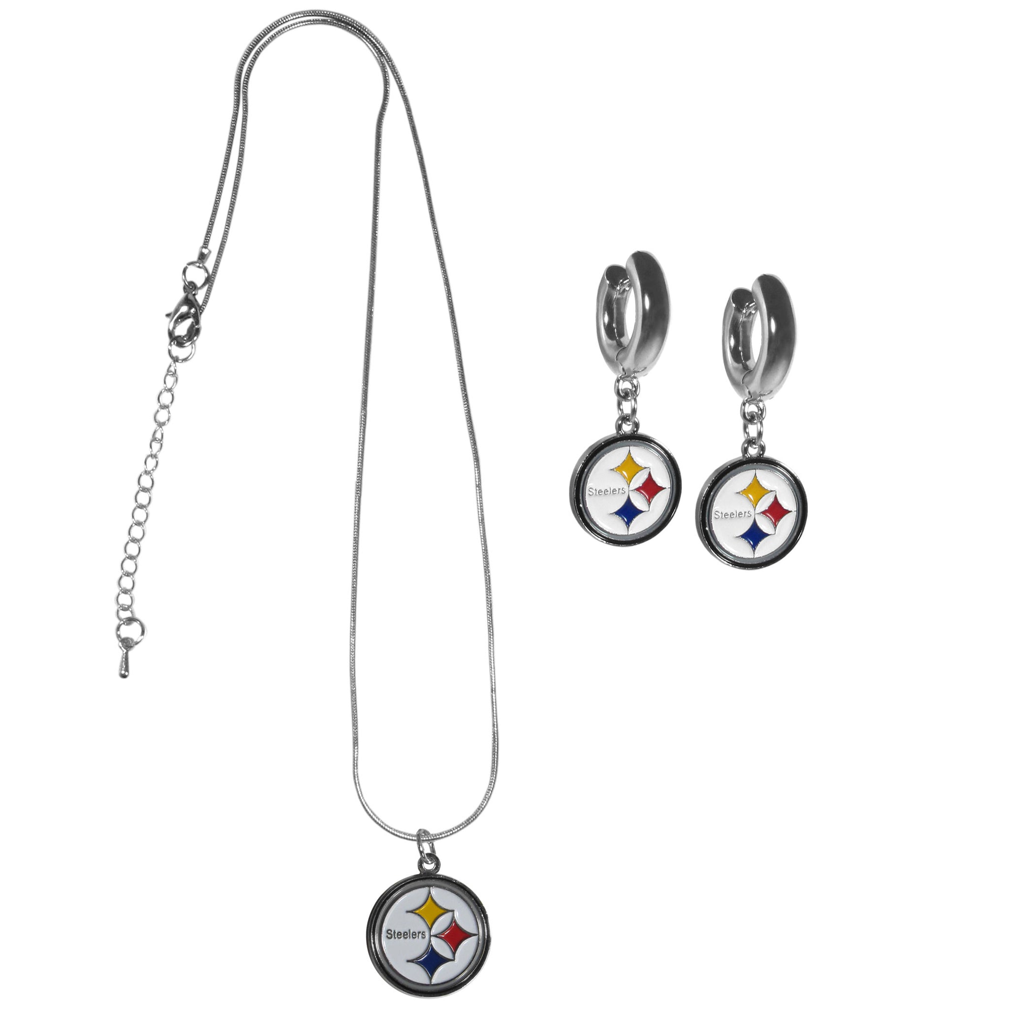 Pittsburgh Steelers Huggie Hoop Earrings and Necklace Set