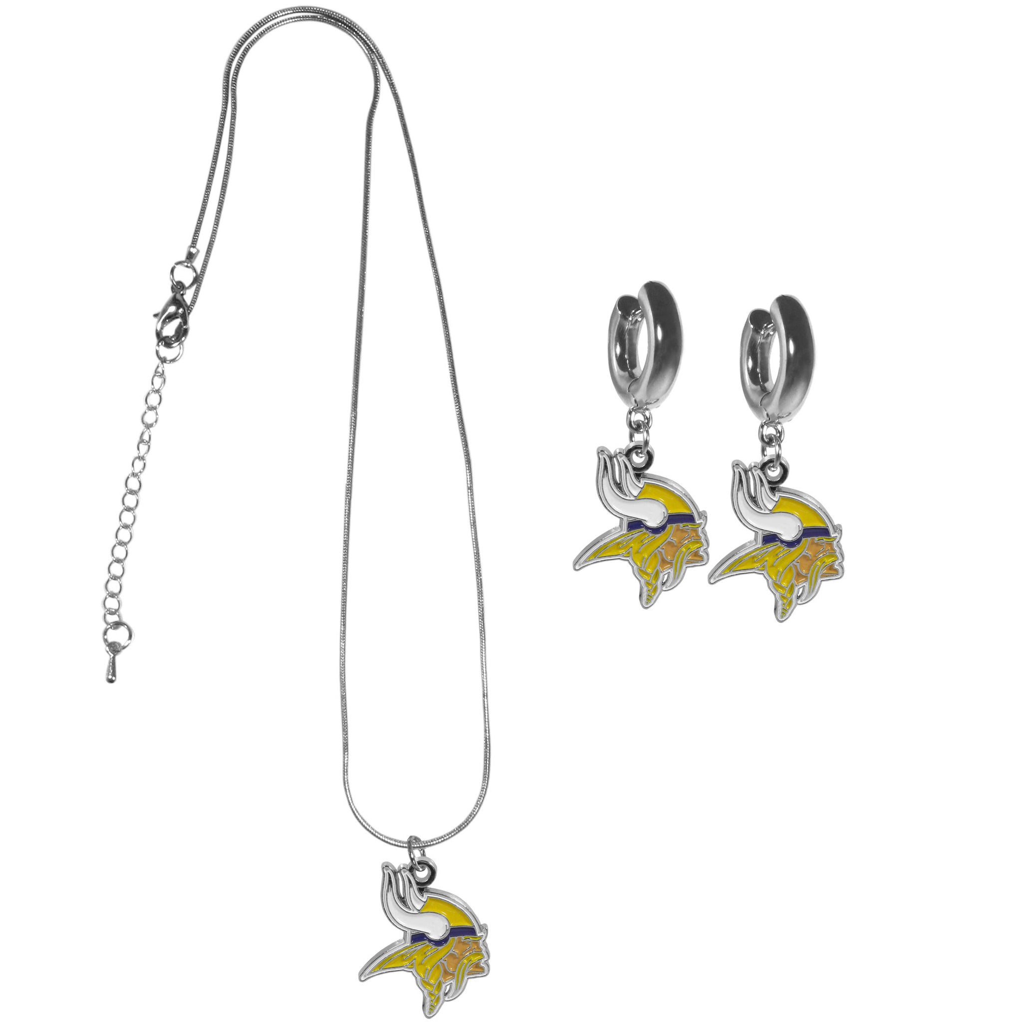 Minnesota Vikings Huggie Hoop Earrings and Necklace Set
