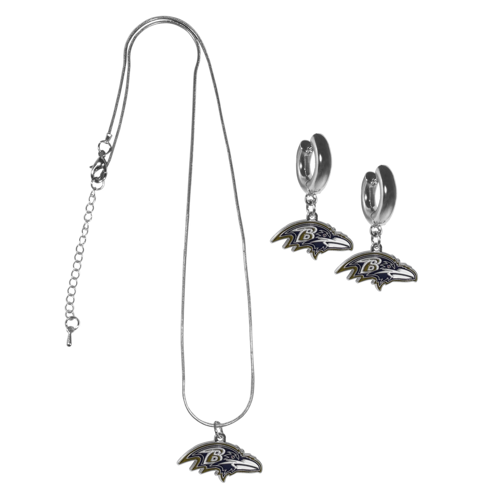 Baltimore Ravens Huggie Hoop Earrings and Necklace Set