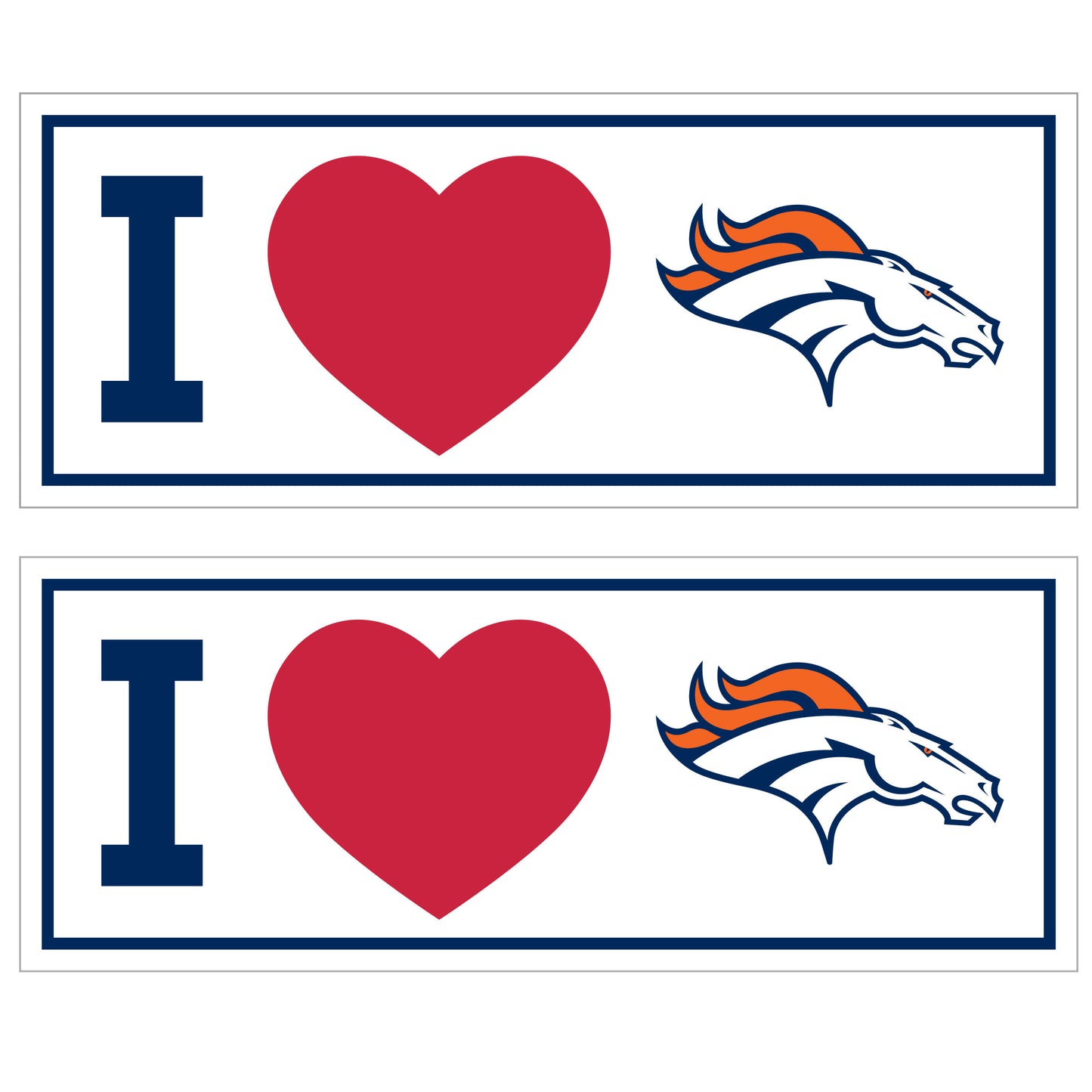 Denver Broncos I Heart Bumper Style Decal, 2 pack