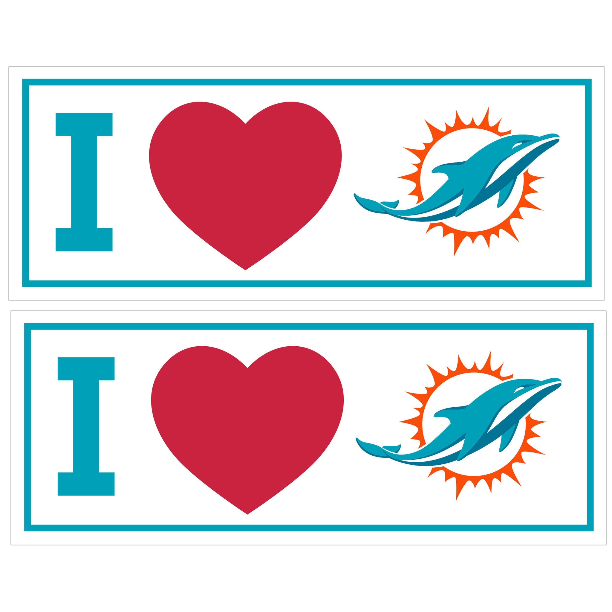 Miami Dolphins I Heart Bumper Style Decal, 2 pack