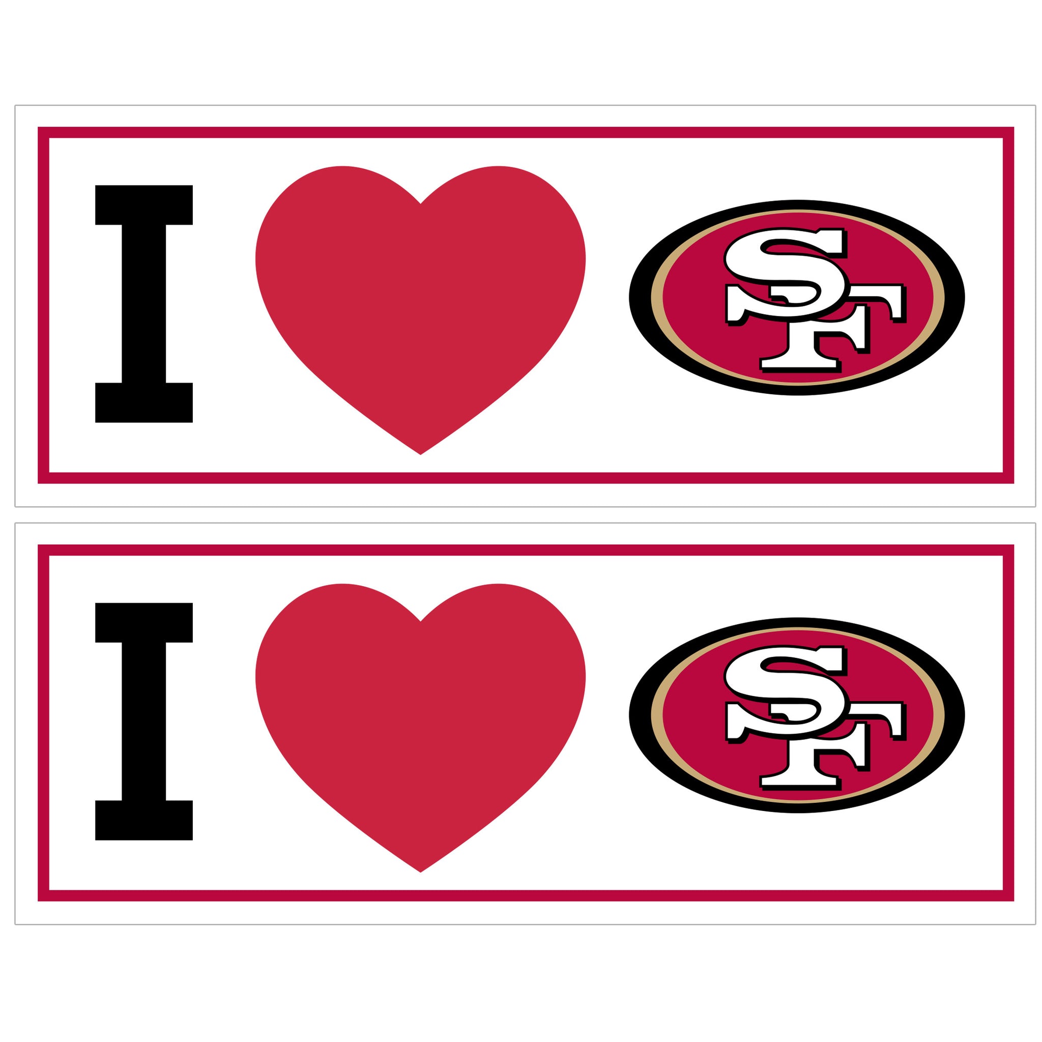 San Francisco 49ers I Heart Bumper Style Decal, 2 pack