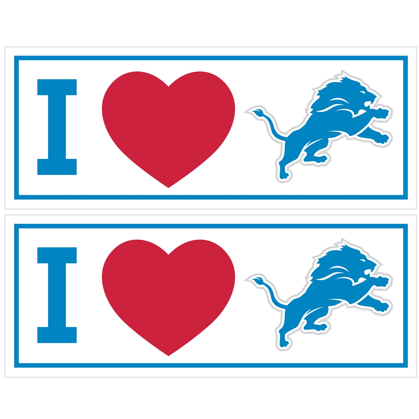 Detroit Lions I Heart Bumper Style Decal, 2 pack