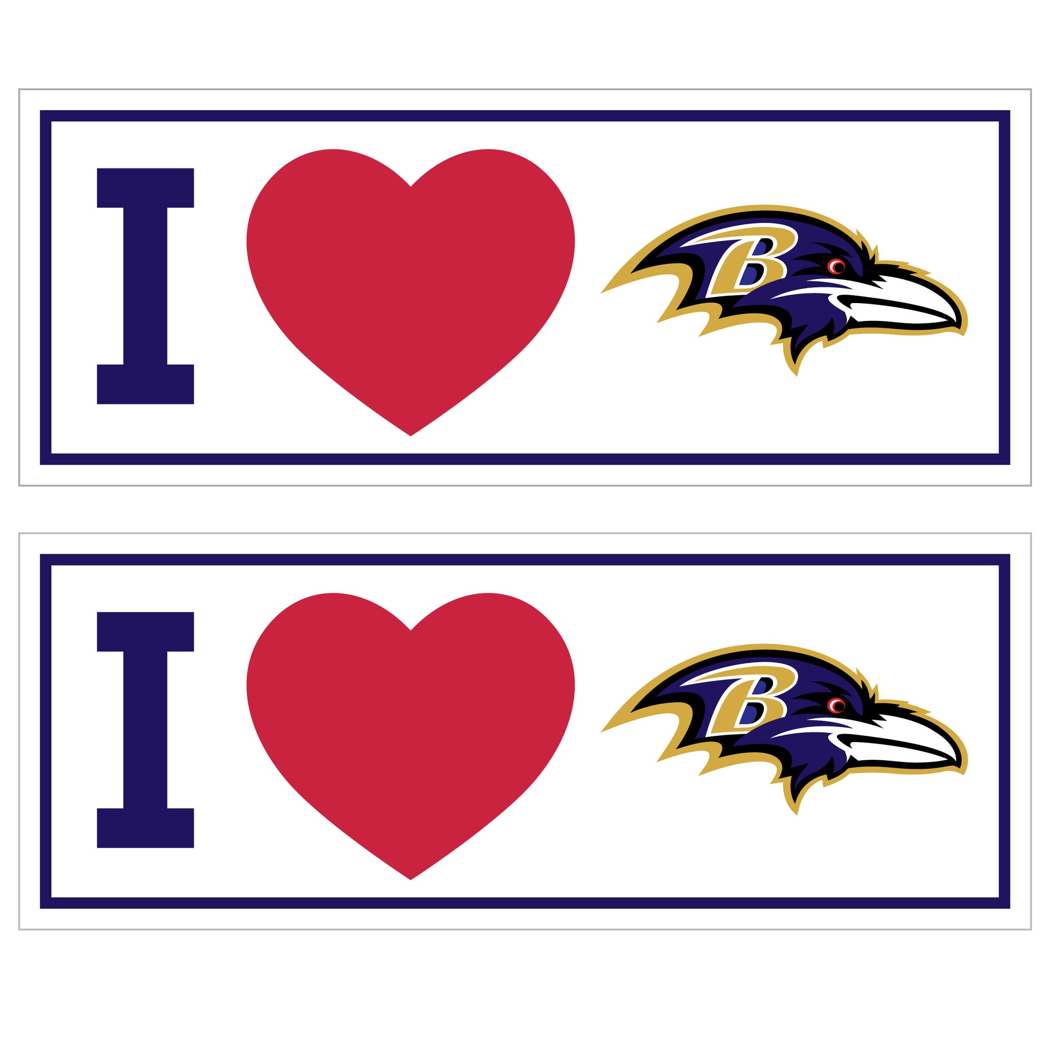 Baltimore Ravens I Heart Bumper Style Decal, 2 pack
