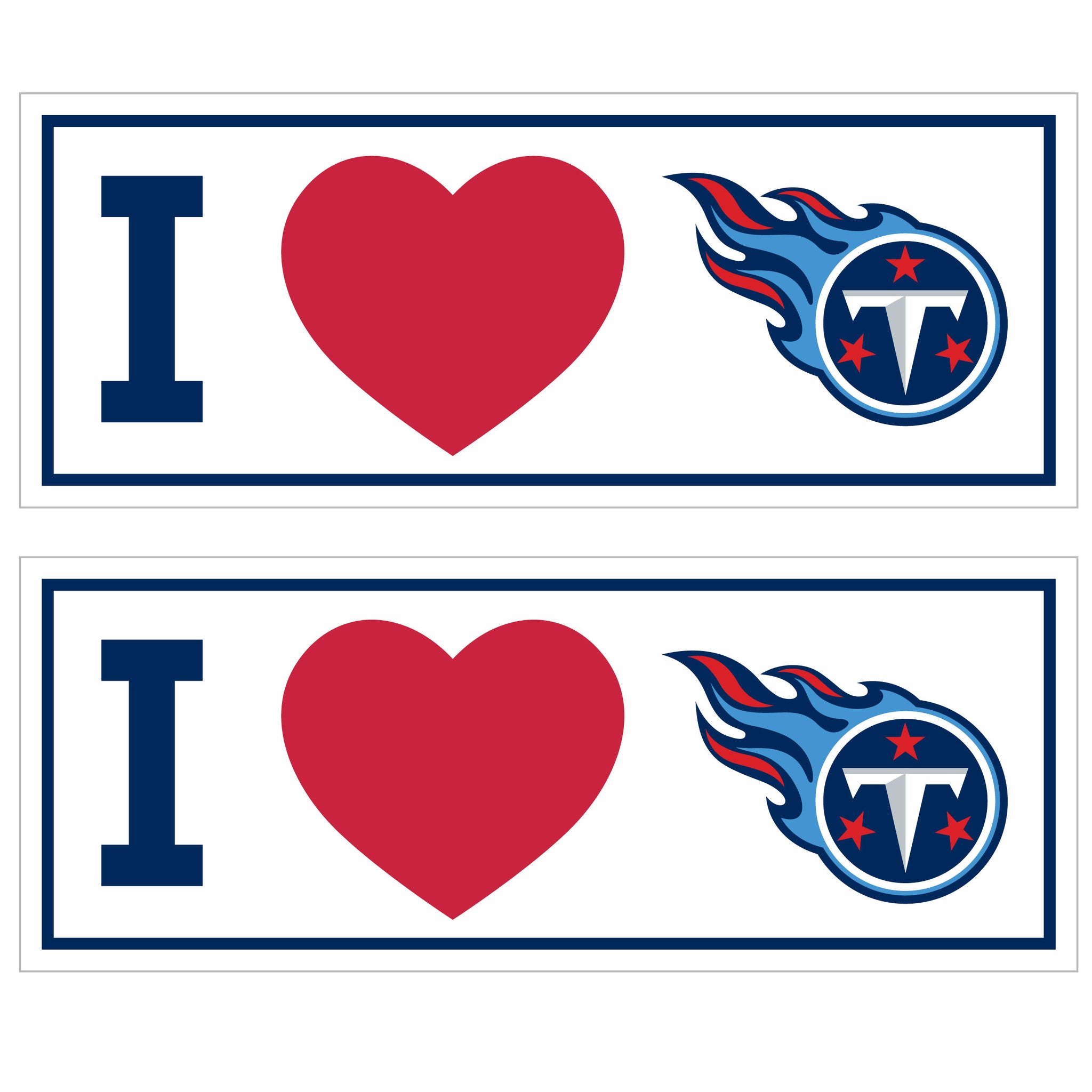 Tennessee Titans I Heart Bumper Style Decal, 2 pack