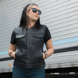 Jessica Perforated Women's Motorcycle Leather Vest - First Manufacturing Company - Flyclothing LLC