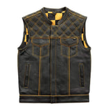 Finish Line - Gold Checker - Men's Motorcycle Leather Vest - First Manufacturing Company - Flyclothing LLC