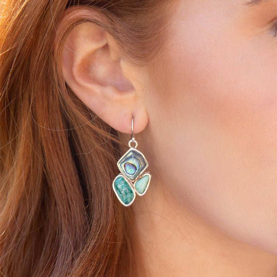 Blue Abalone Fire Sterling Silver Cluster Earrings - Barse Jewelry - Flyclothing LLC