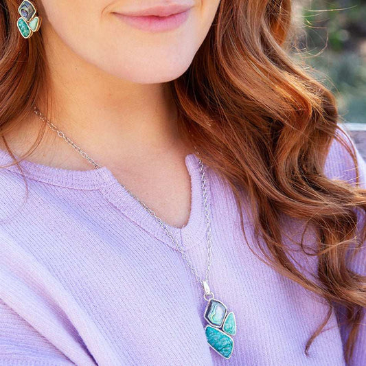 Blue Abalone Fire Sterling Silver Cluster Pendant Necklace - Barse Jewelry - Flyclothing LLC