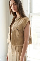BETWEEN THE PAGES WOVEN TWILL VEST - Flying Tomato - Flyclothing LLC