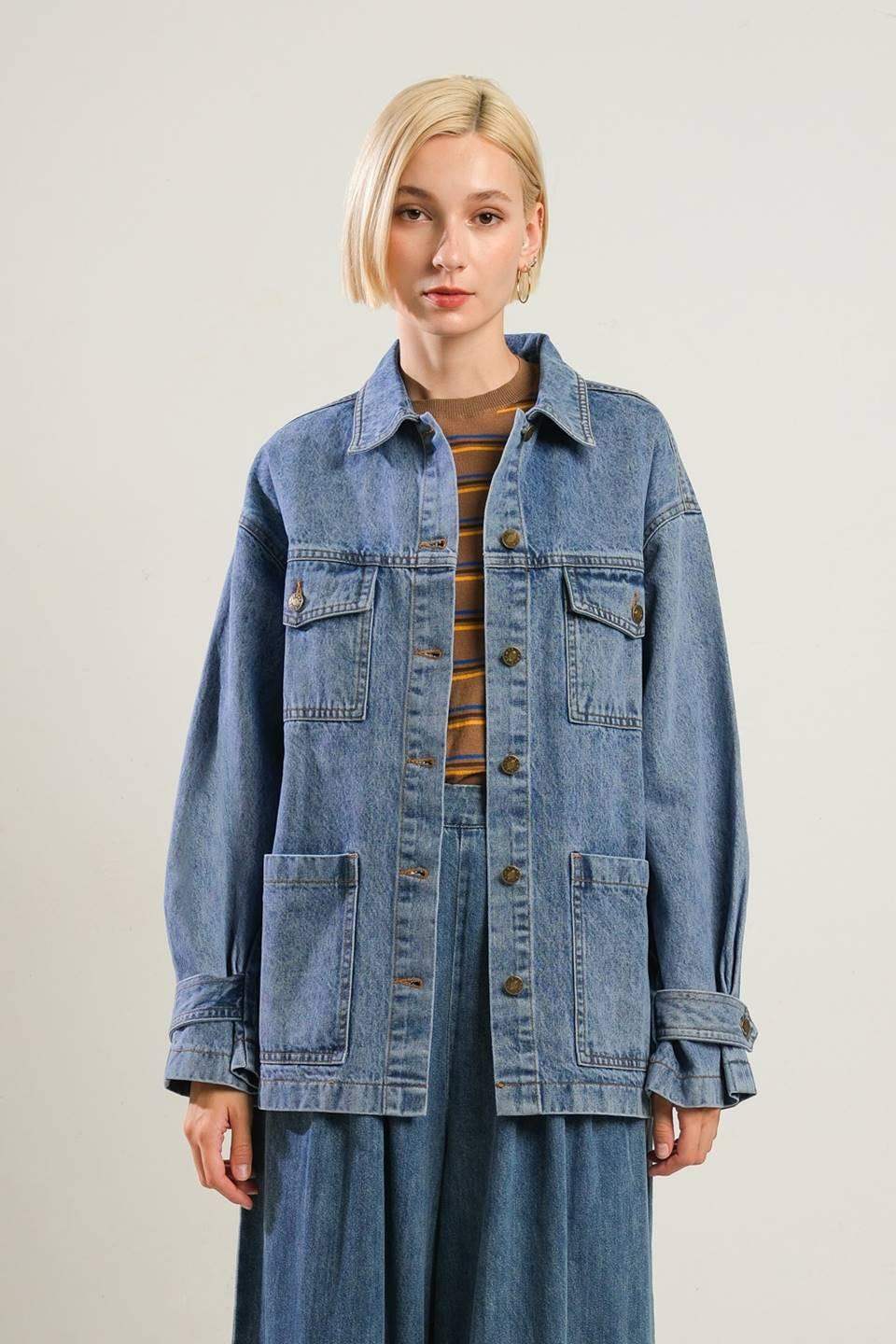 BREATHTAKING CHARM DENIM MIDI JACKET - Flying Tomato - Flyclothing LLC