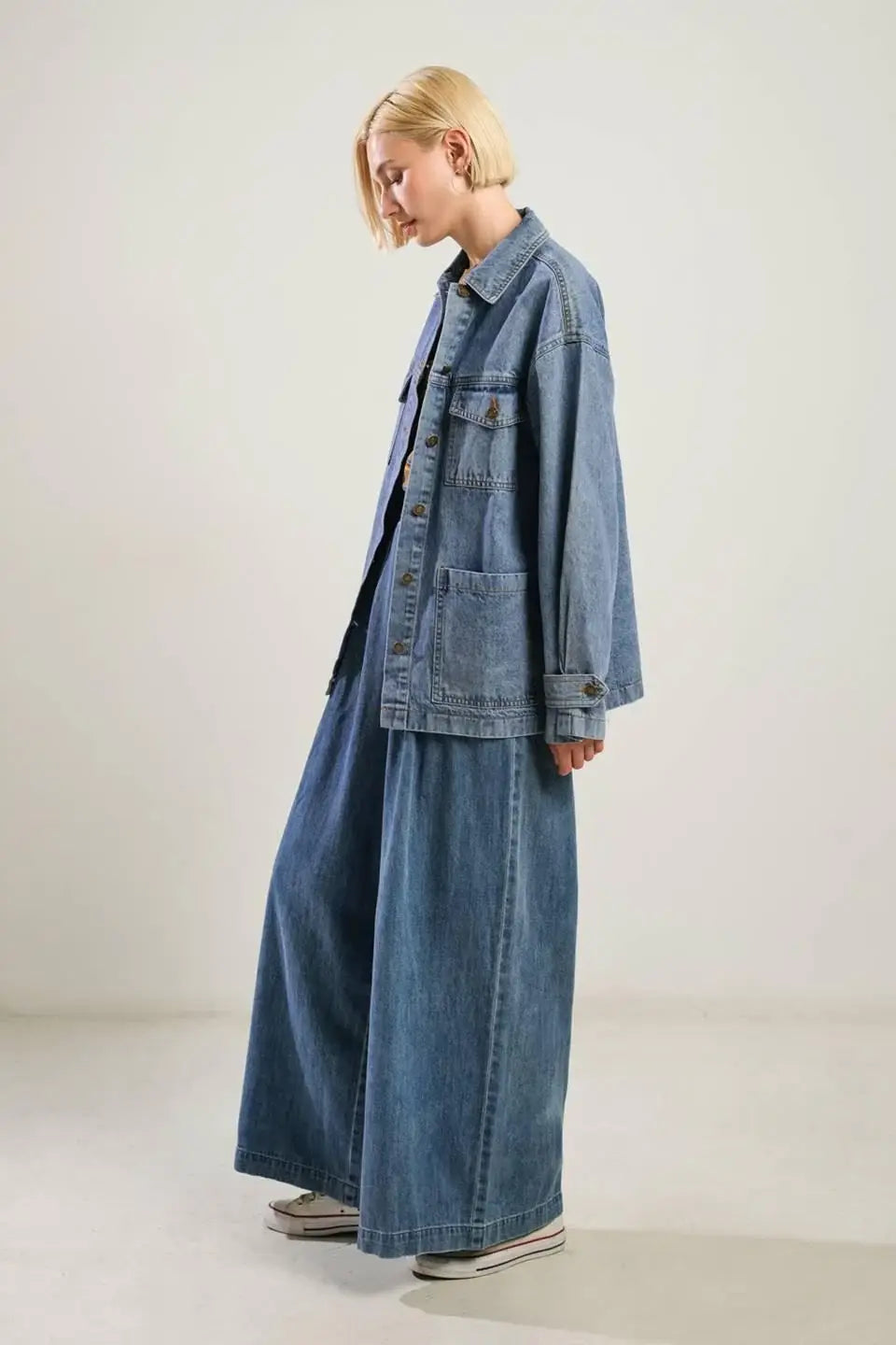 BREATHTAKING CHARM DENIM MIDI JACKET - Flying Tomato - Flyclothing LLC