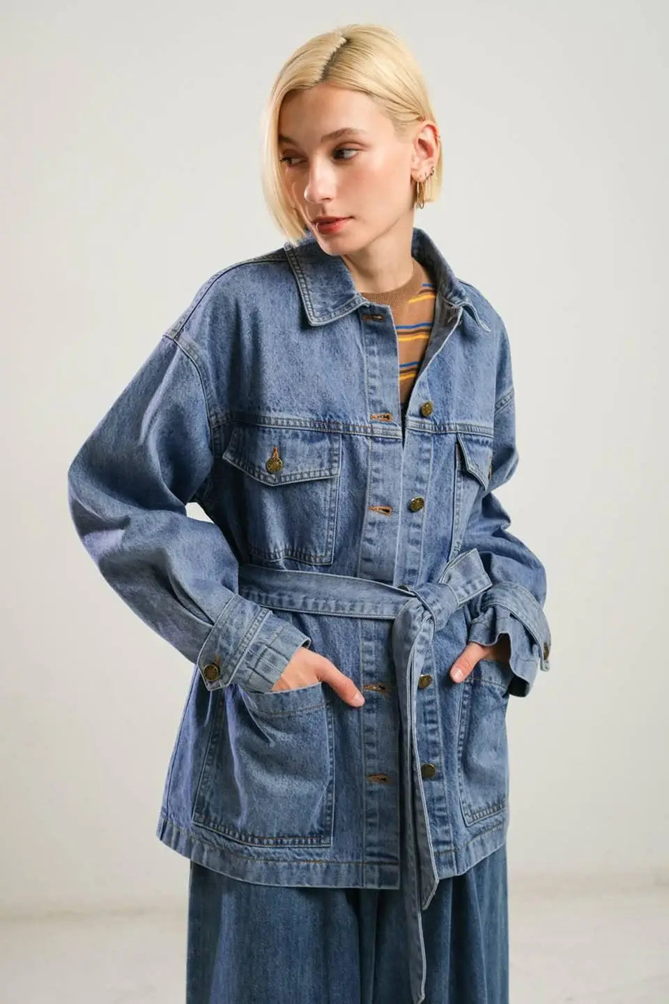 BREATHTAKING CHARM DENIM MIDI JACKET - Flying Tomato - Flyclothing LLC
