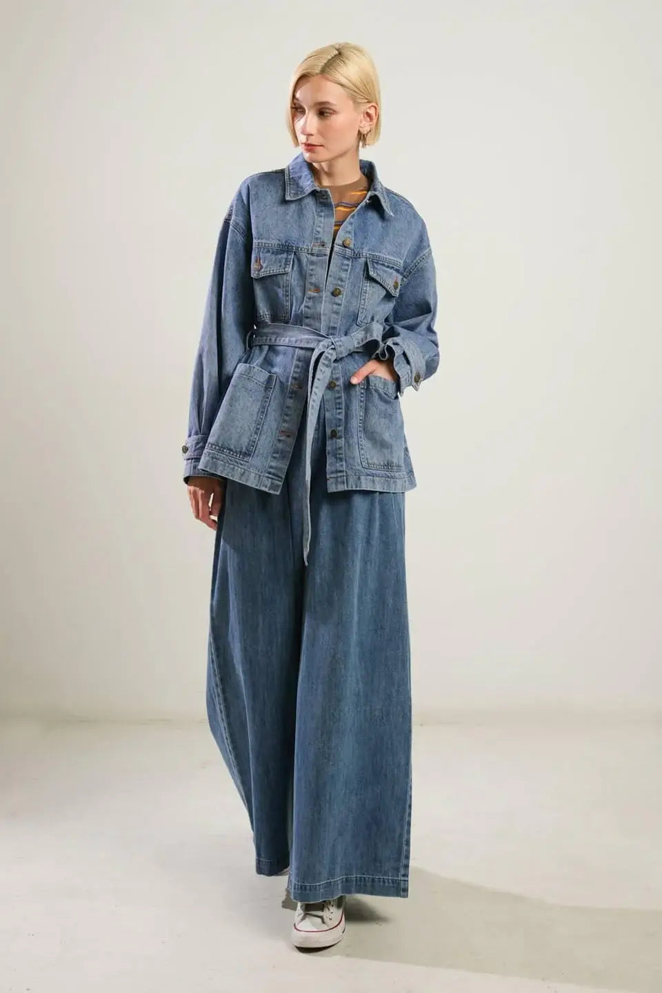BREATHTAKING CHARM DENIM MIDI JACKET - Flying Tomato - Flyclothing LLC