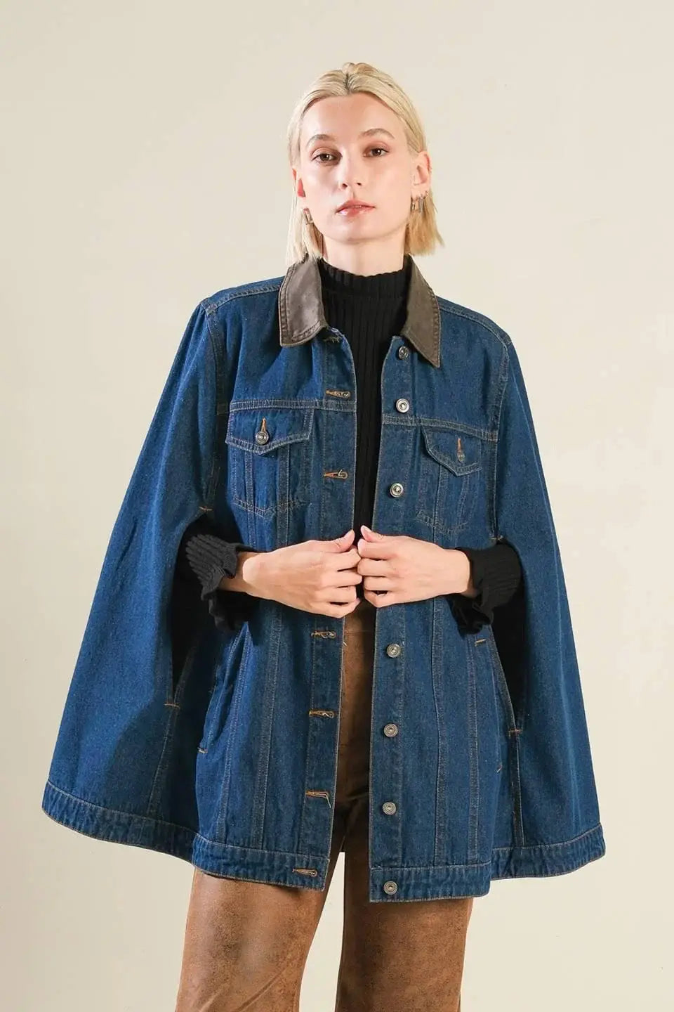 IF THOU MUST LOVE ME DENIM CAPE JACKET - Flying Tomato - Flyclothing LLC