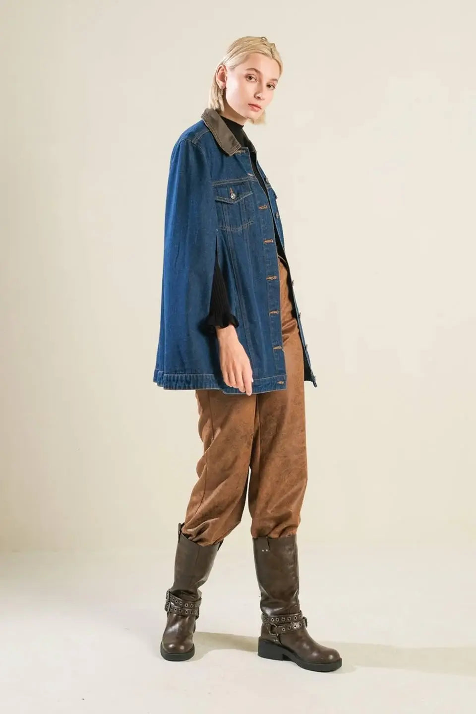 IF THOU MUST LOVE ME DENIM CAPE JACKET - Flying Tomato - Flyclothing LLC