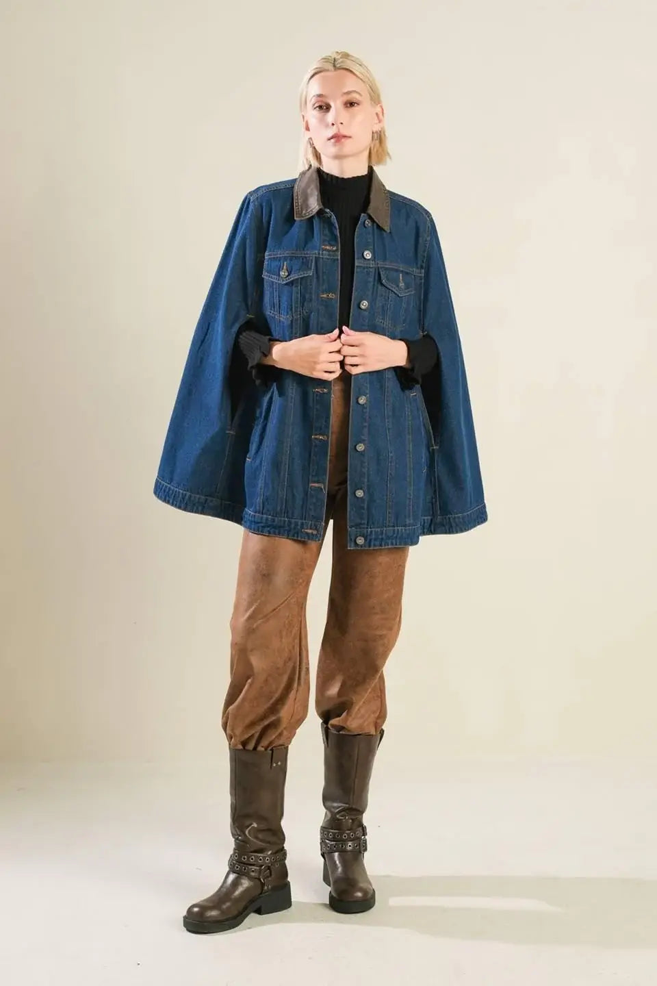 IF THOU MUST LOVE ME DENIM CAPE JACKET - Flying Tomato - Flyclothing LLC
