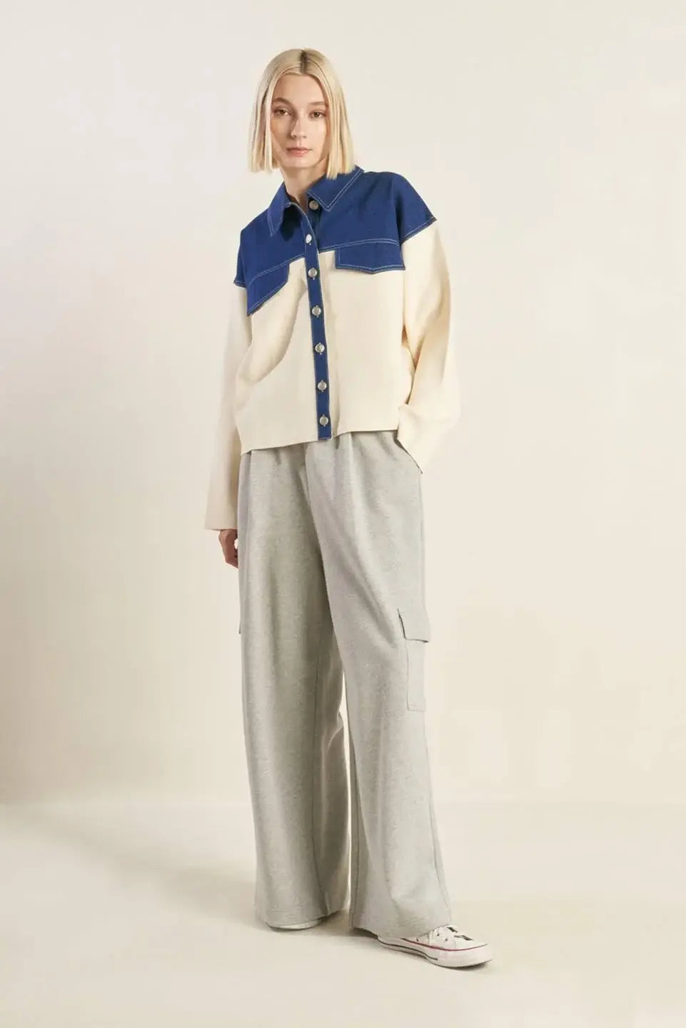 SWEET HARMONY DENIM COMBINATION JACKET - Flying Tomato - Flyclothing LLC