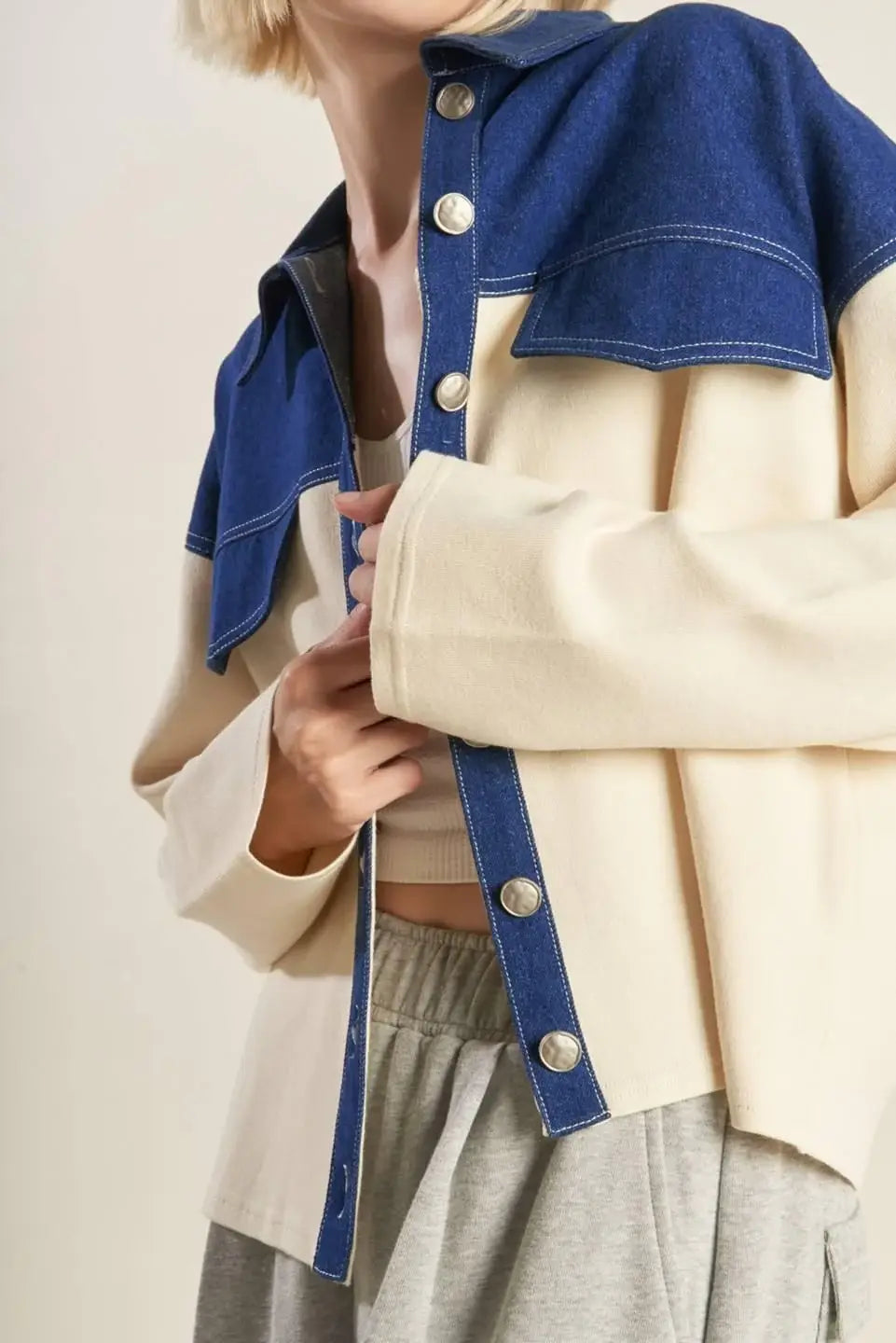 SWEET HARMONY DENIM COMBINATION JACKET - Flying Tomato - Flyclothing LLC