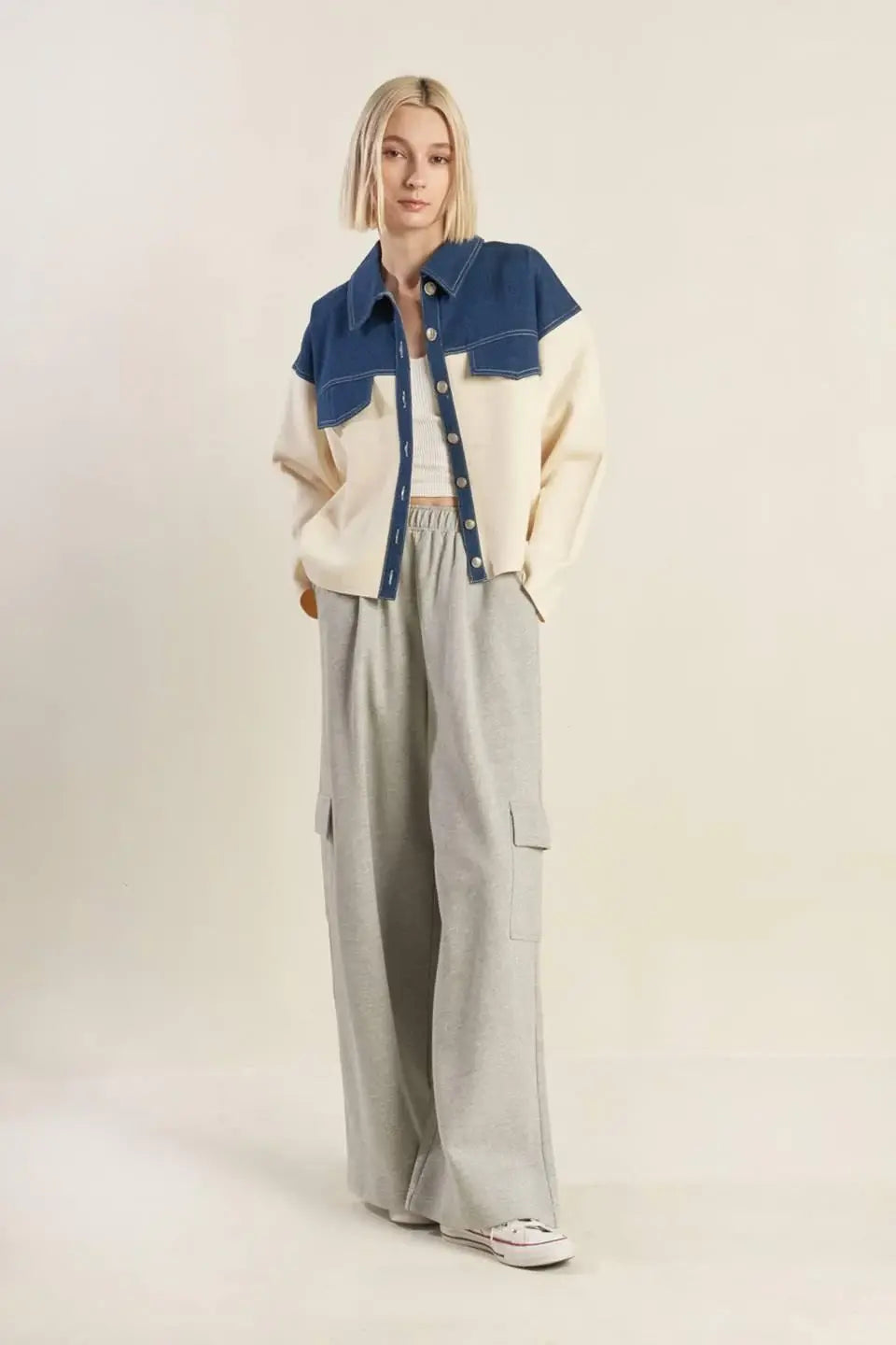 SWEET HARMONY DENIM COMBINATION JACKET - Flying Tomato - Flyclothing LLC