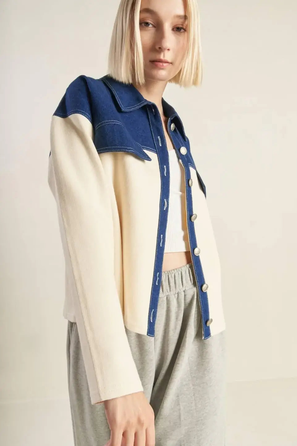 SWEET HARMONY DENIM COMBINATION JACKET - Flying Tomato - Flyclothing LLC