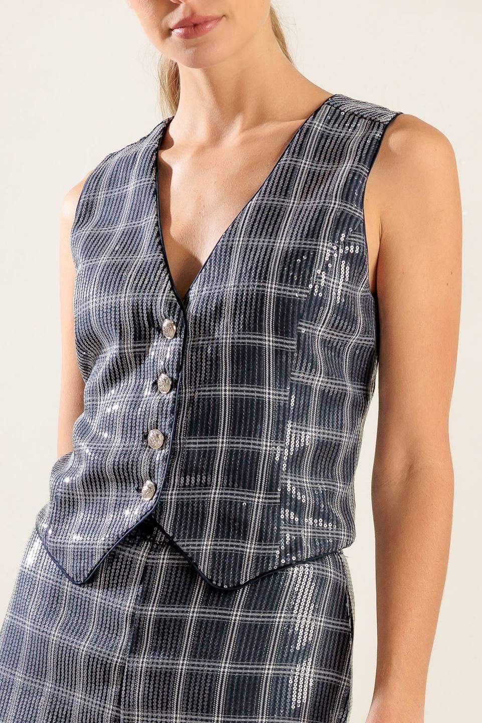 TRAVELING FAR NAVY SEQUIN VEST - Flying Tomato - Flyclothing LLC