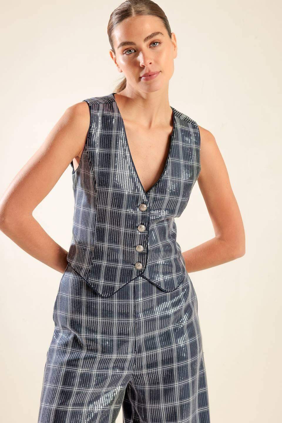 TRAVELING FAR NAVY SEQUIN VEST - Flying Tomato - Flyclothing LLC