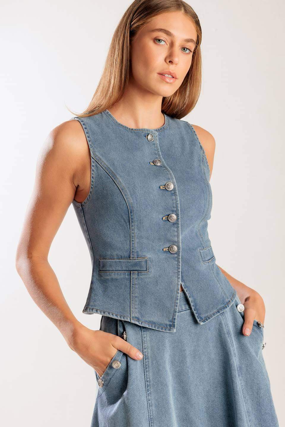 AT FIRST GLANCE DENIM VEST - Flying Tomato - Flyclothing LLC