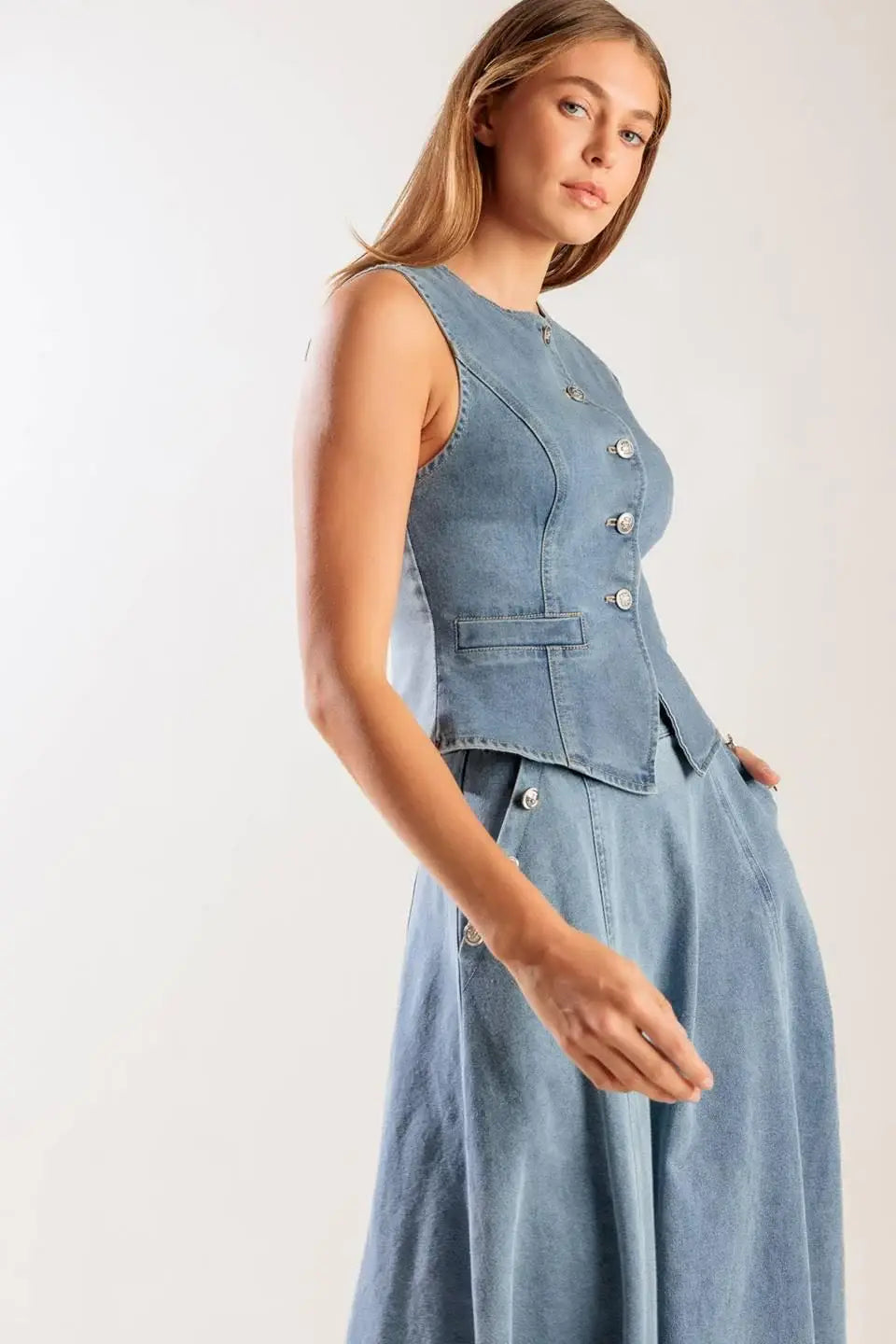 AT FIRST GLANCE DENIM VEST - Flying Tomato - Flyclothing LLC